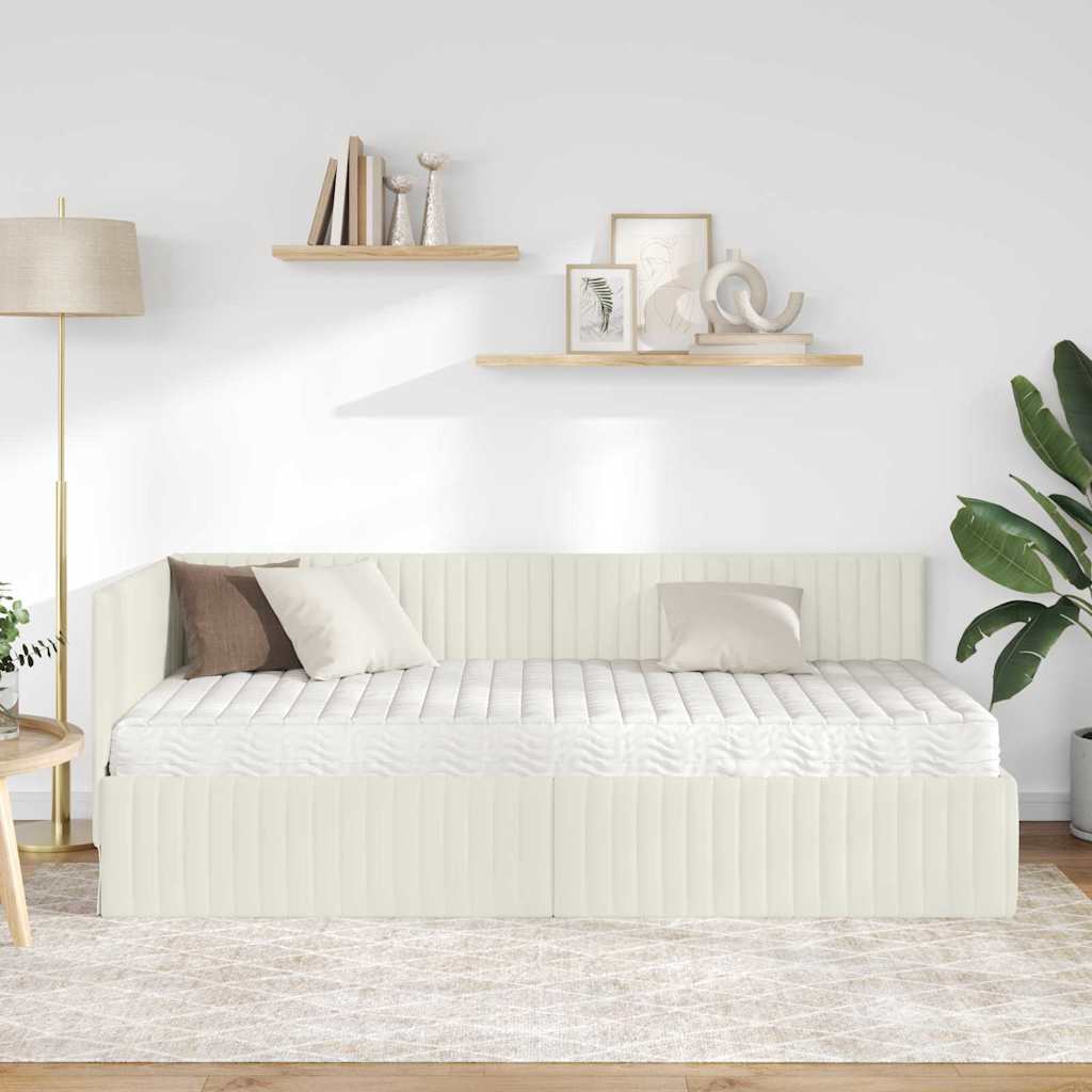 vidaXL Rama Łóżka Narożnego z Materacem 2 szt. kremowy 100 x 200 cm