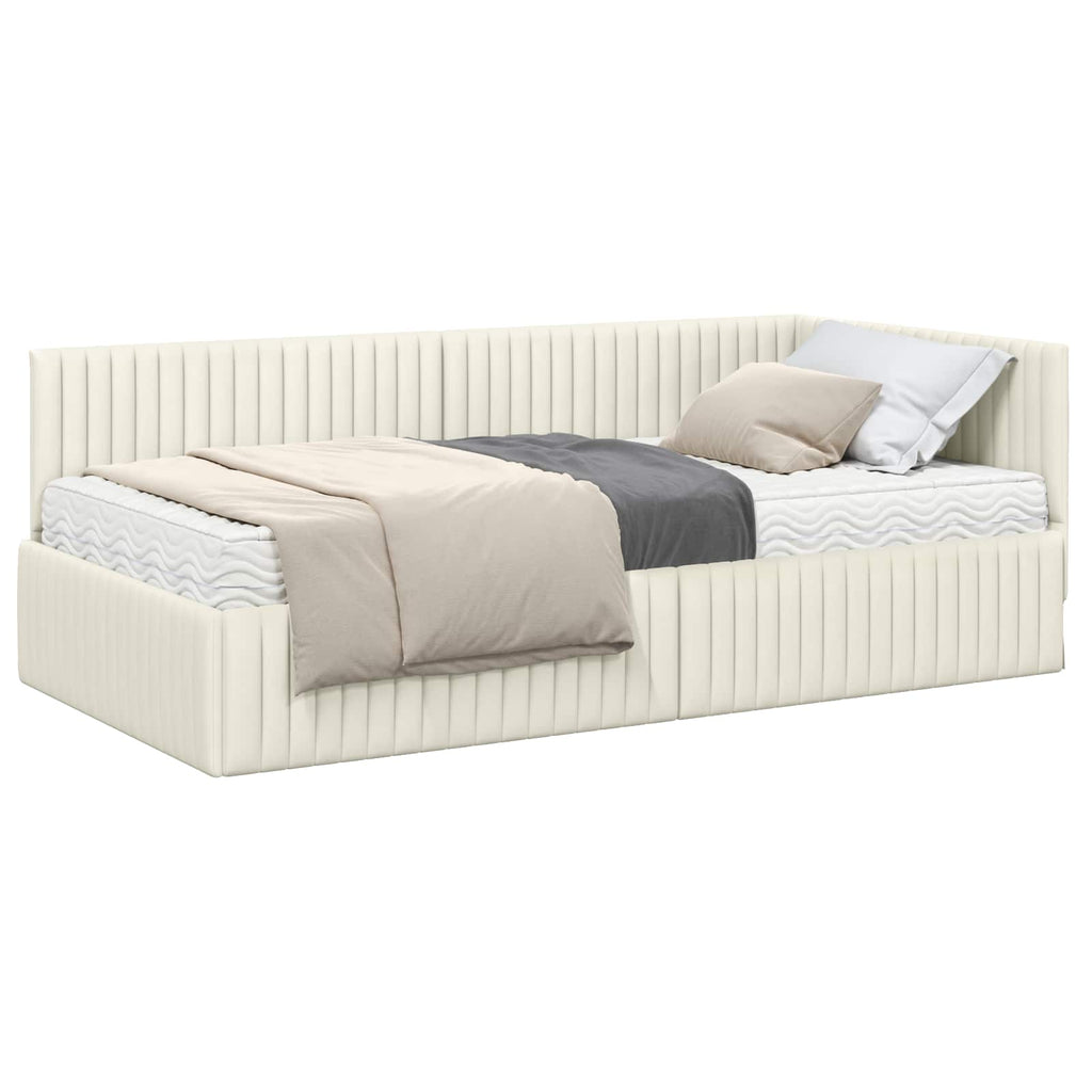 vidaXL Rama Łóżka Narożnego z Materacem 2 szt. kremowy 100 x 200 cm