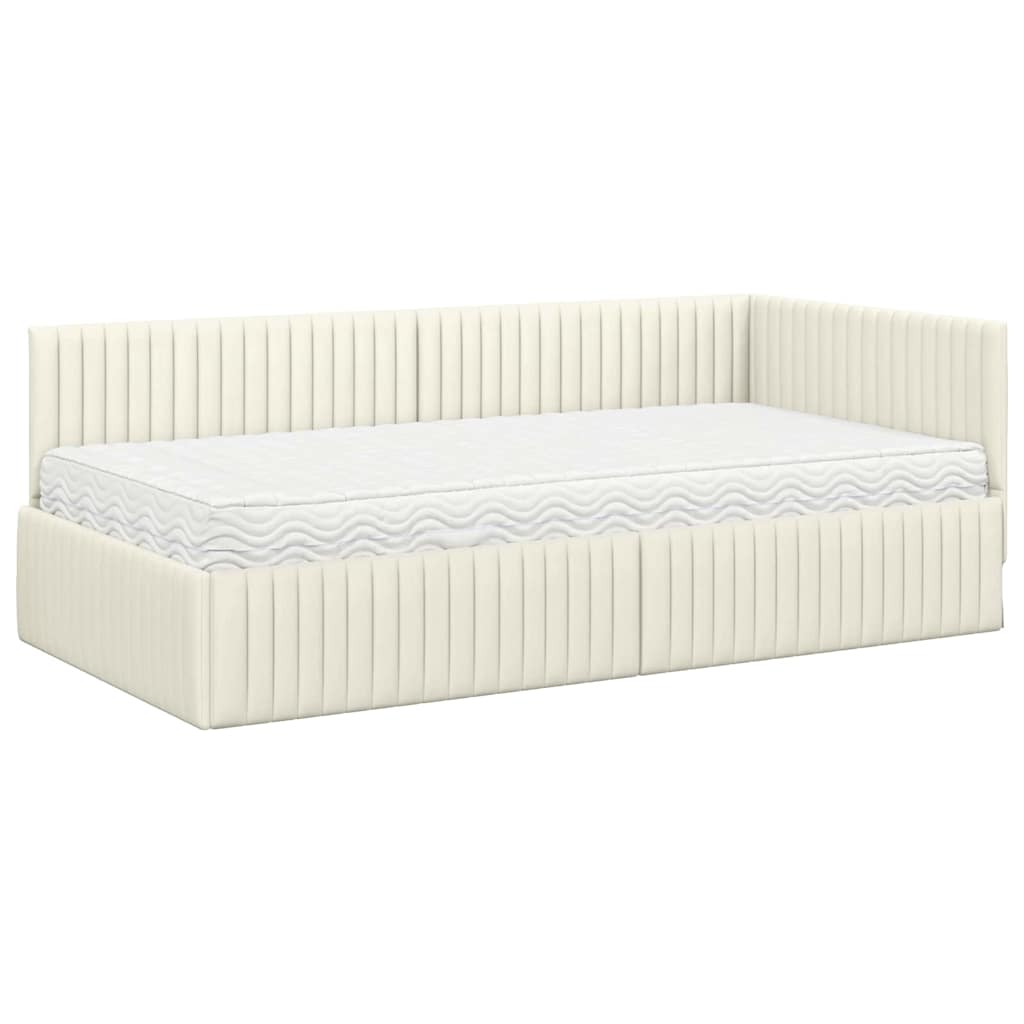 vidaXL Rama Łóżka Narożnego z Materacem 2 szt. kremowy 100 x 200 cm