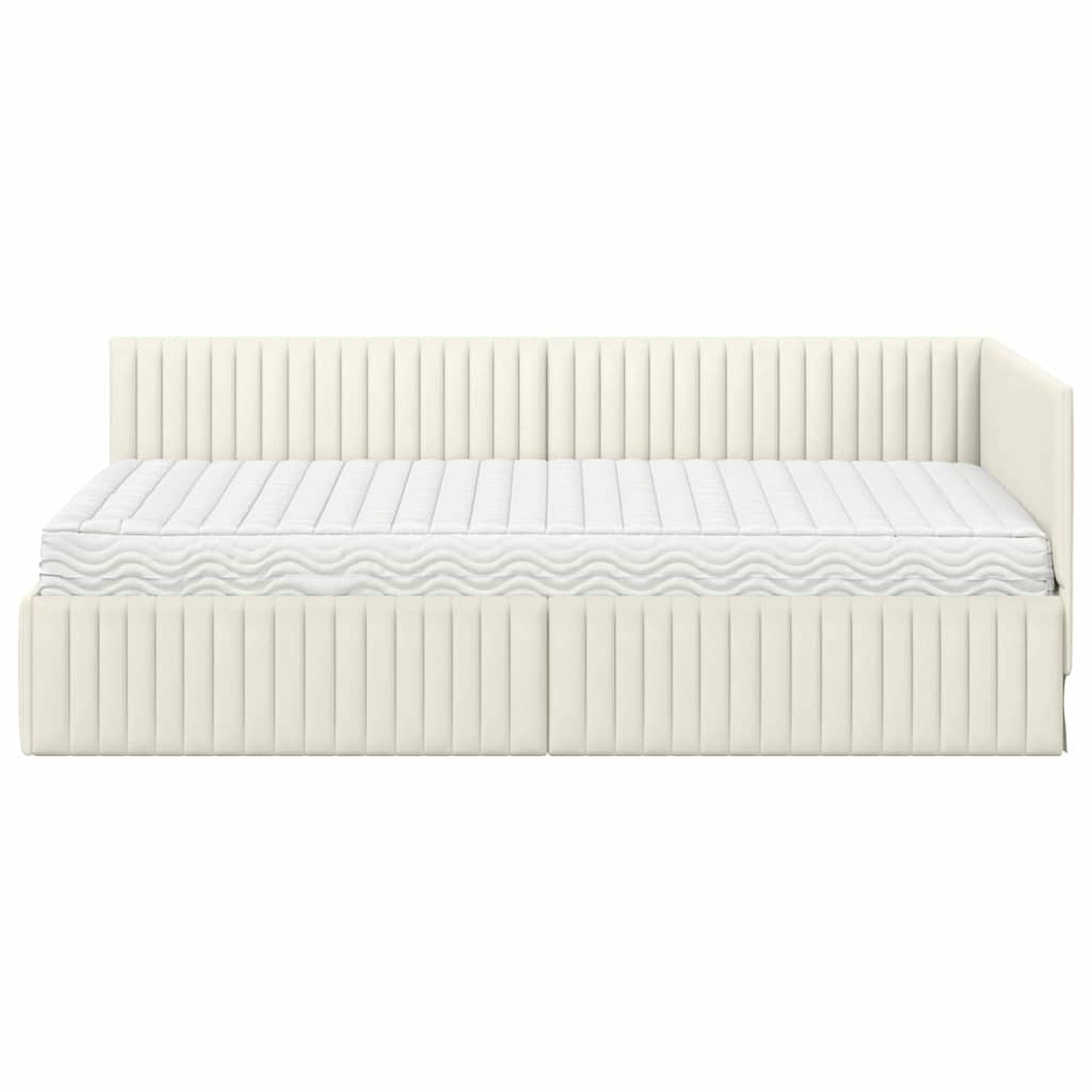 vidaXL Rama Łóżka Narożnego z Materacem 2 szt. kremowy 100 x 200 cm
