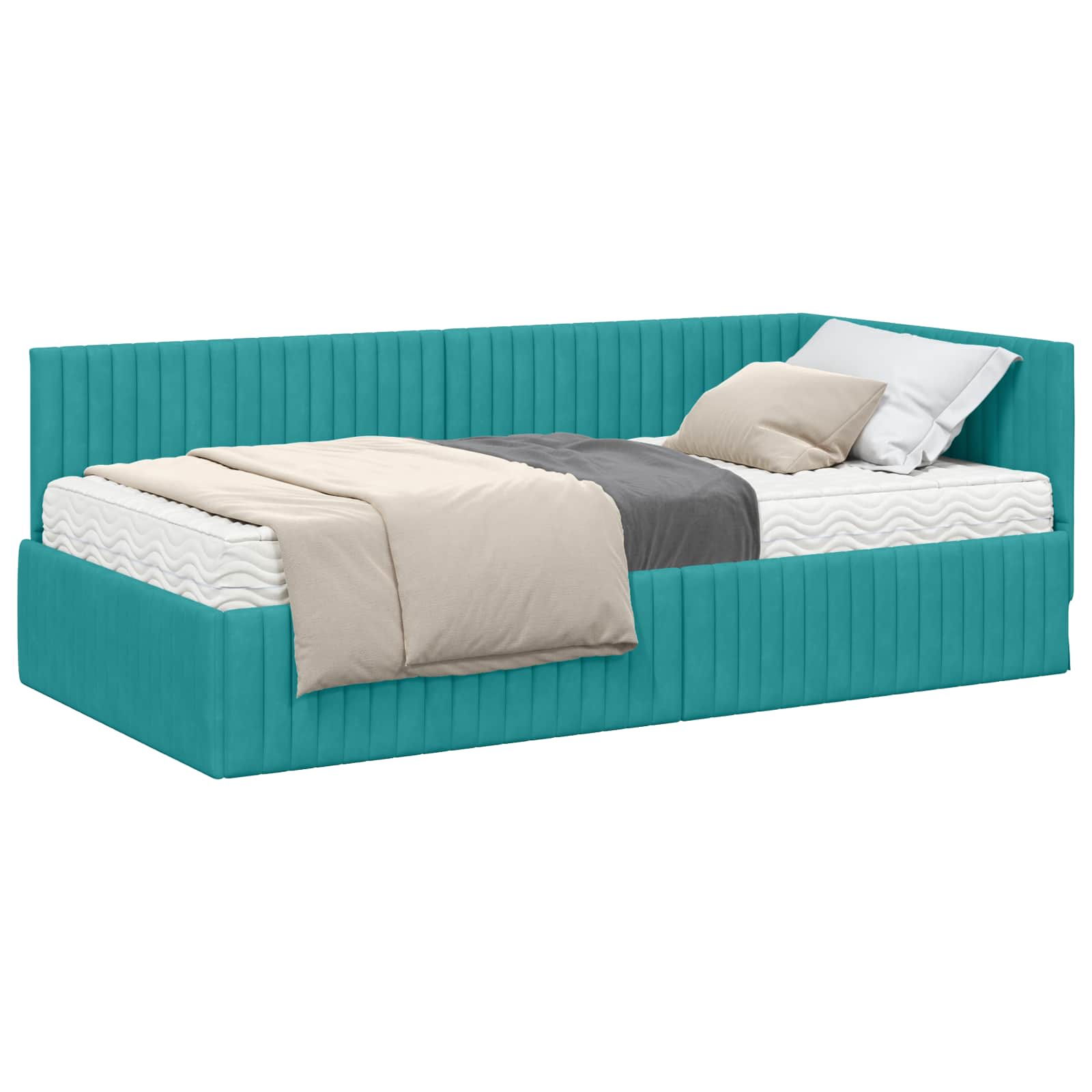 vidaXL Rama Łóżka Narożnego z Materacem 2 pcs Turkusowy Aksamit