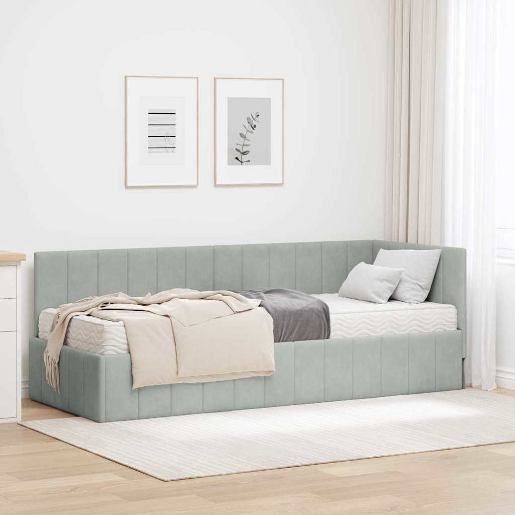 vidaXL Rama Łóżka Narożnego z Materacem 2 pcs Jasnoszary Aksamit