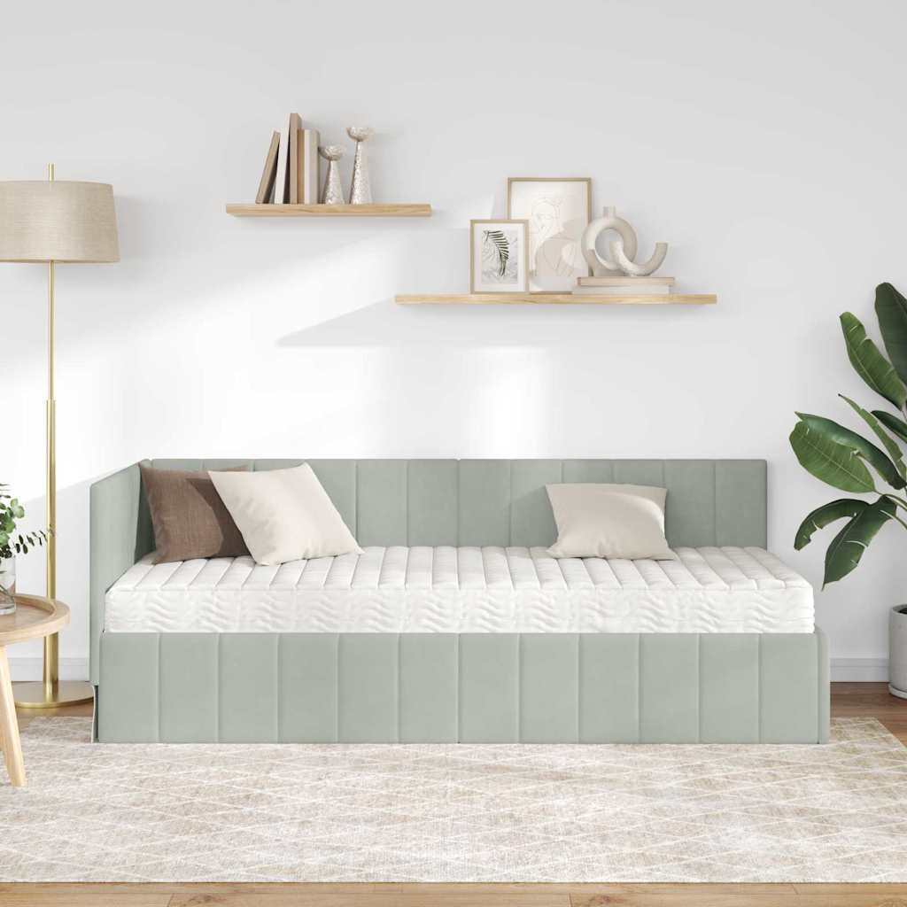 vidaXL Rama Łóżka Narożnego z Materacem 2 pcs Jasnoszary Aksamit