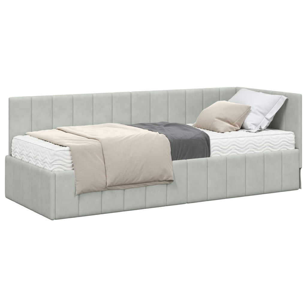vidaXL Rama Łóżka Narożnego z Materacem 2 pcs Jasnoszary Aksamit