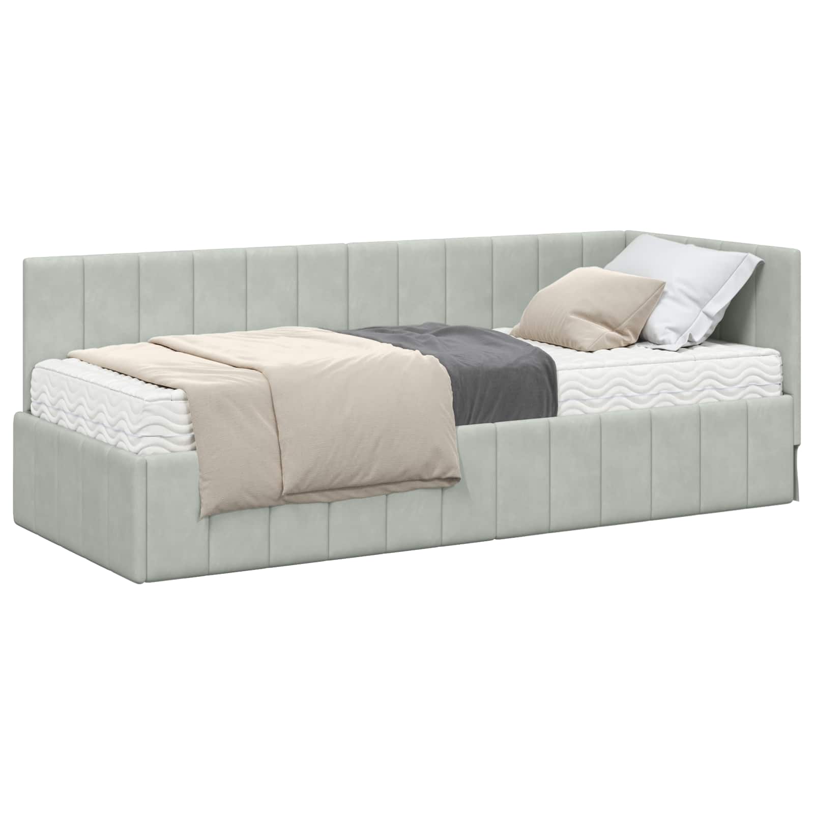 vidaXL Rama Łóżka Narożnego z Materacem 2 pcs Jasnoszary Aksamit