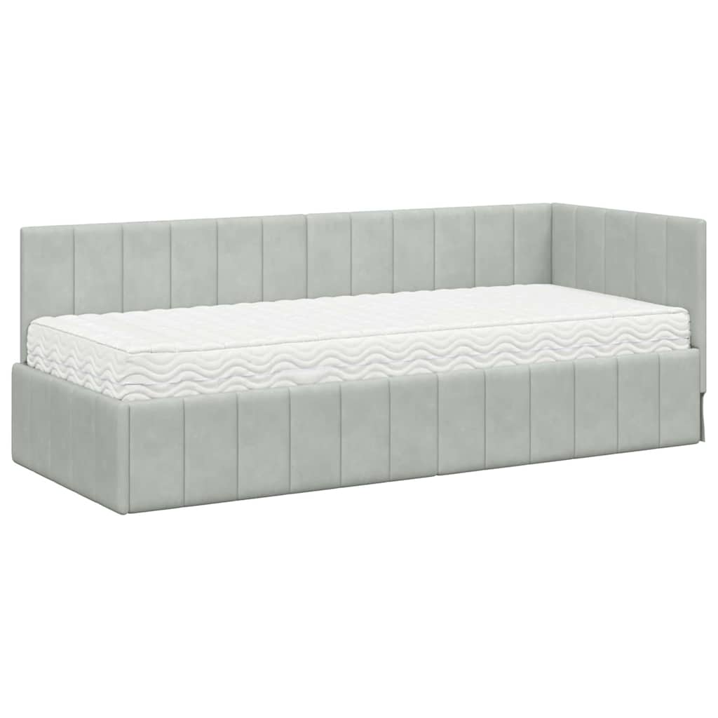 vidaXL Rama Łóżka Narożnego z Materacem 2 pcs Jasnoszary Aksamit