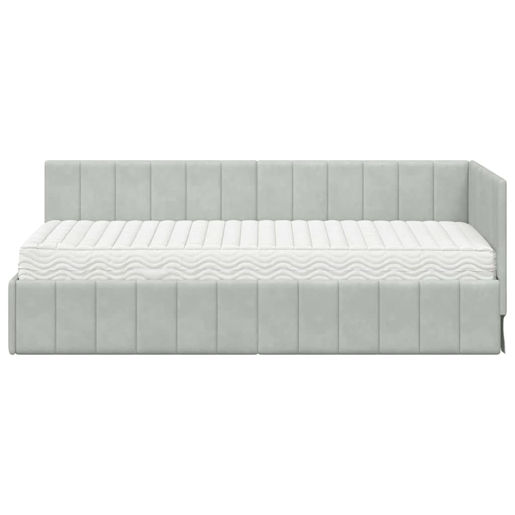 vidaXL Rama Łóżka Narożnego z Materacem 2 pcs Jasnoszary Aksamit