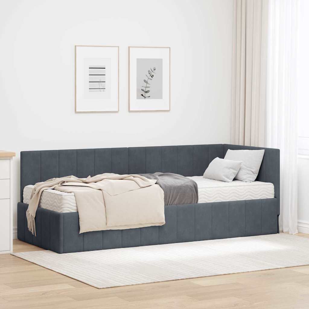 vidaXL Rama Łóżka Narożnego z Materacem 2 pcs Szary Aksamit