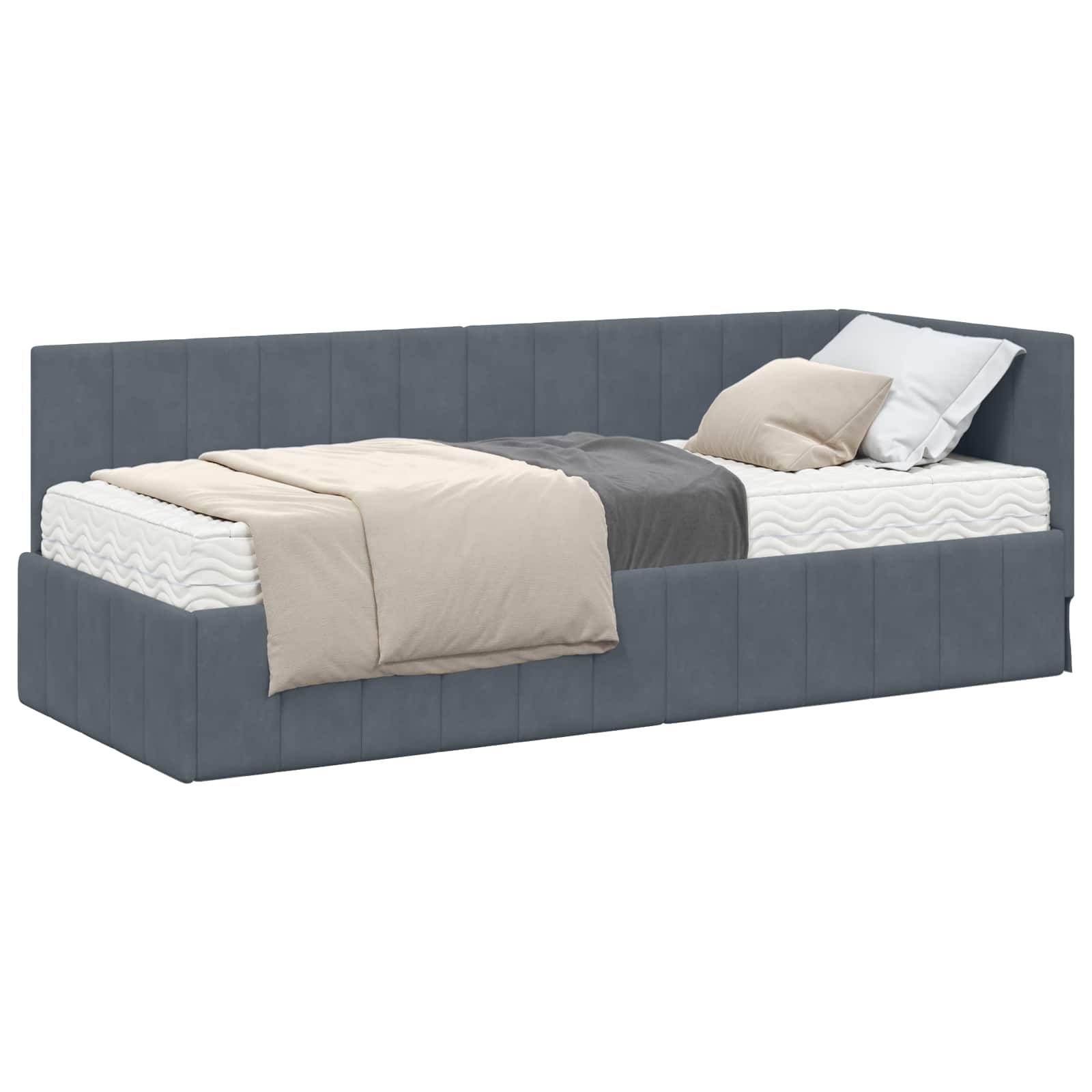 vidaXL Rama Łóżka Narożnego z Materacem 2 pcs Szary Aksamit