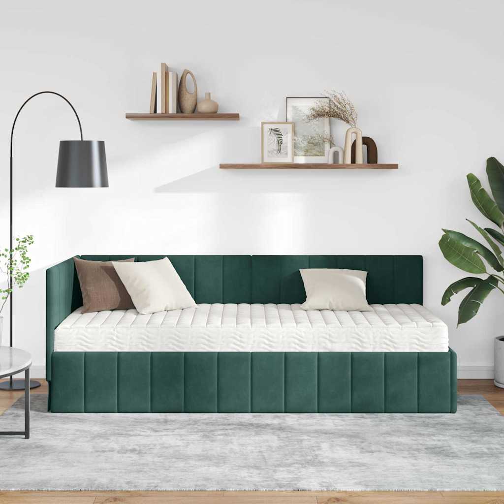 vidaXL Rama Łóżka Narożnego z Materacem 2 pcs Zielony Aksamit
