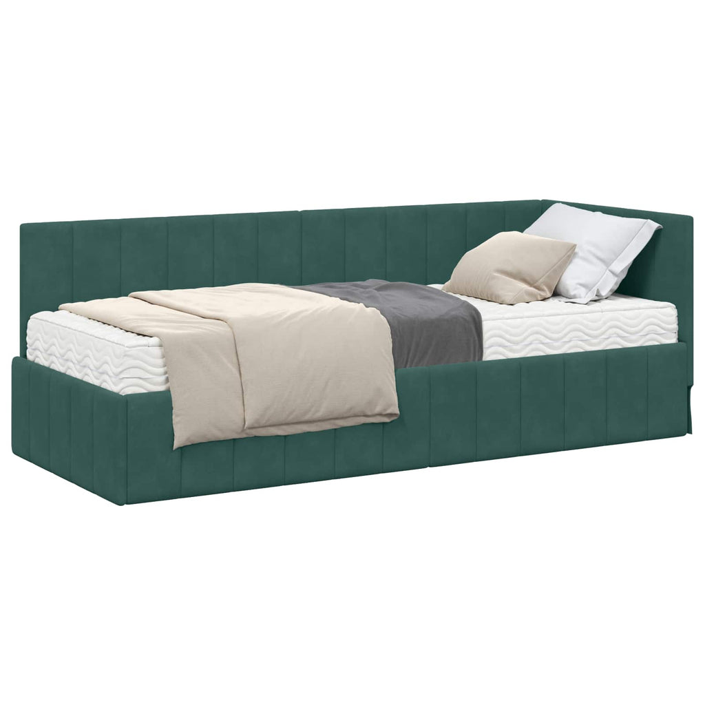 vidaXL Rama Łóżka Narożnego z Materacem 2 pcs Zielony Aksamit