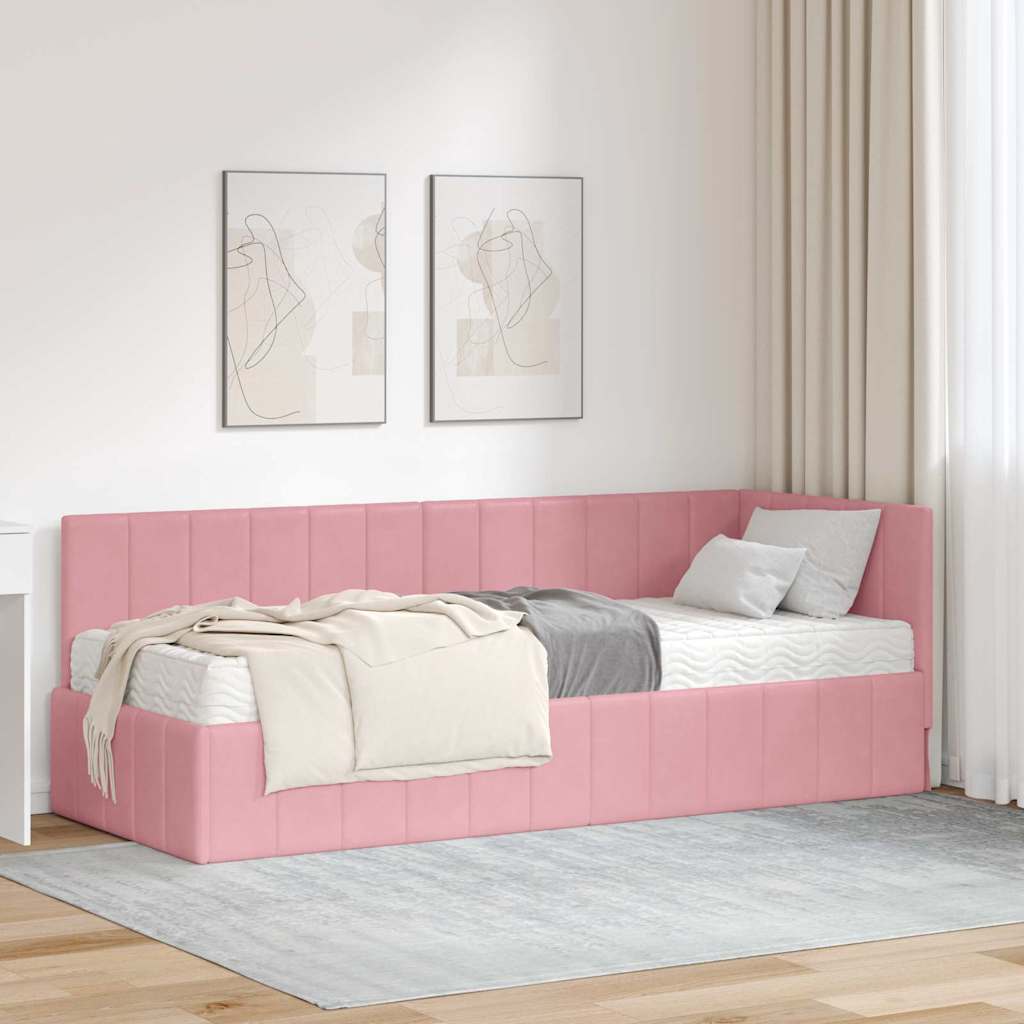 vidaXL Rama Łóżka Narożnego z Materacem 2 pcs Szary Aksamit