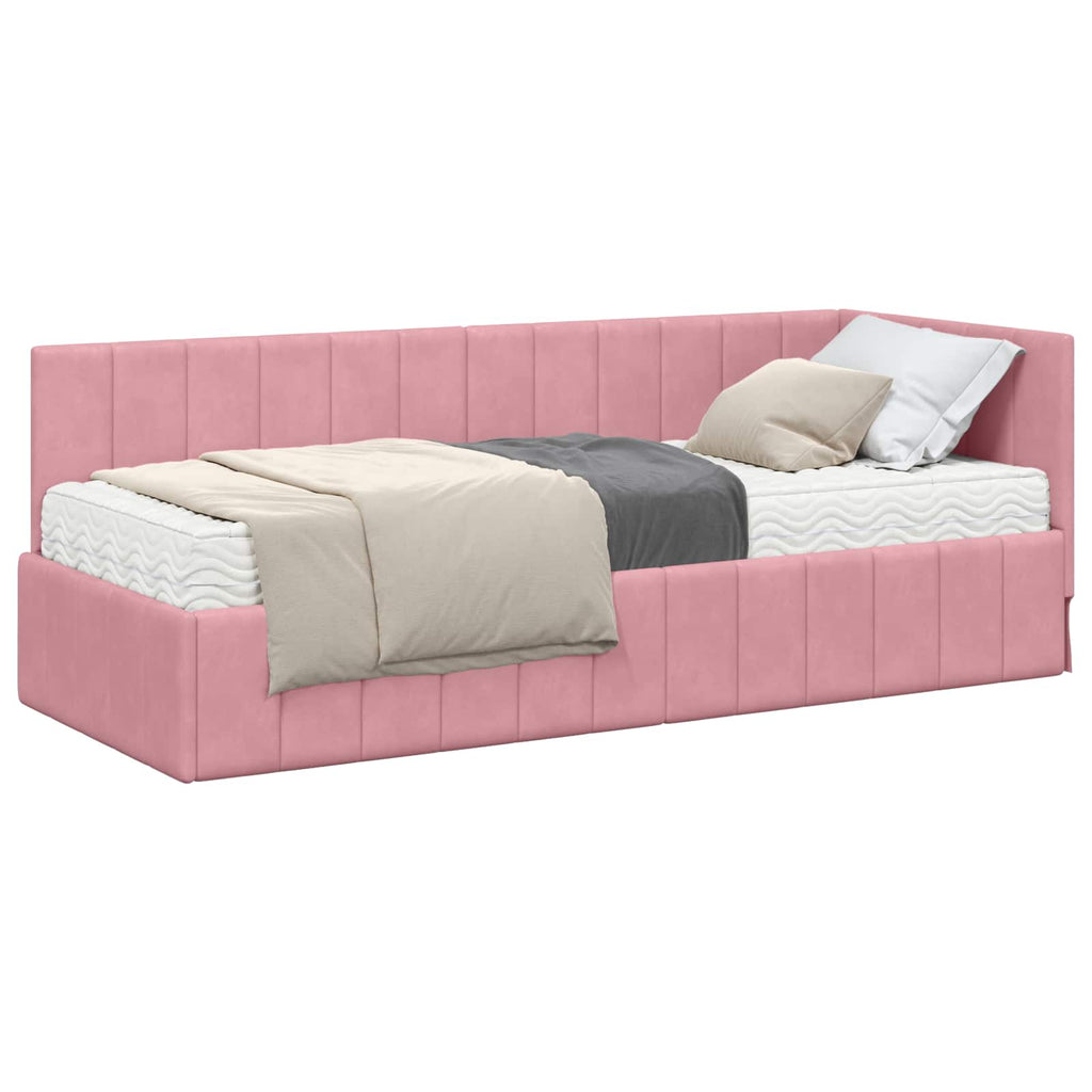 vidaXL Rama Łóżka Narożnego z Materacem 2 pcs Szary Aksamit