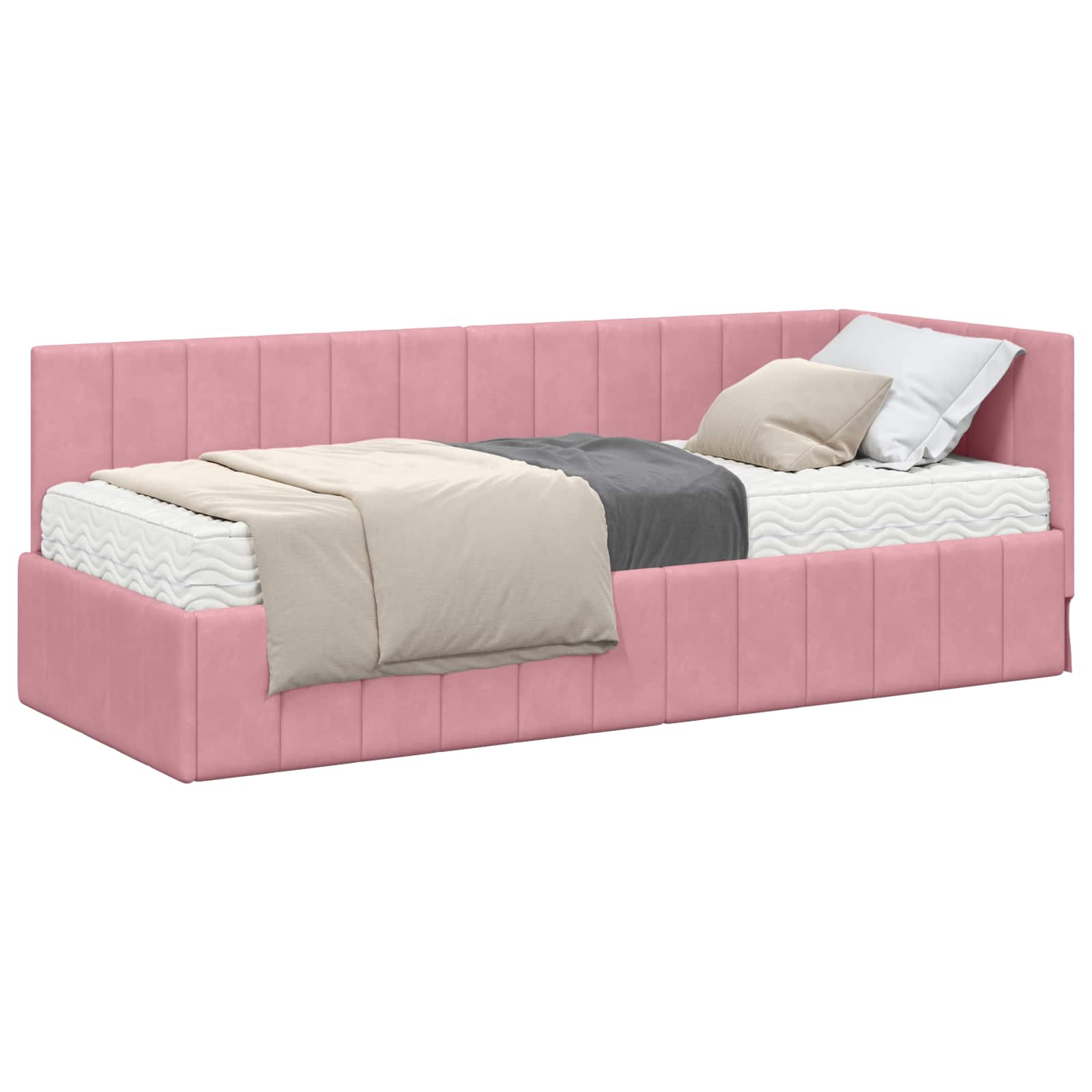 vidaXL Rama Łóżka Narożnego z Materacem 2 pcs Szary Aksamit