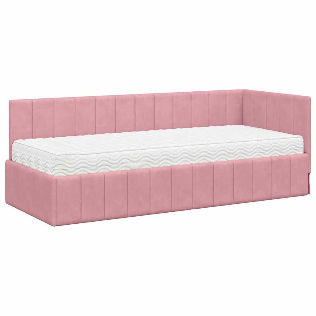vidaXL Rama Łóżka Narożnego z Materacem 2 pcs Szary Aksamit