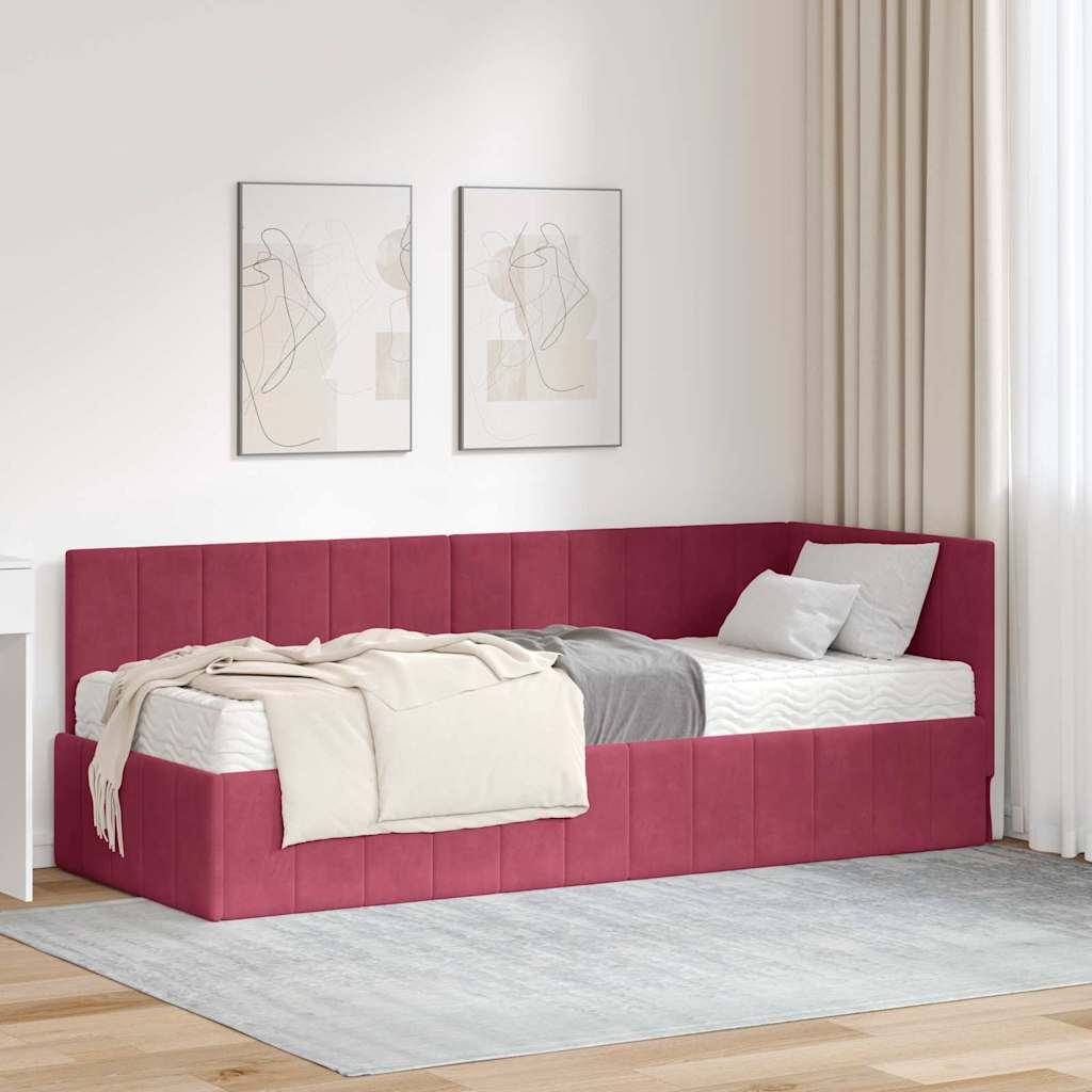 vidaXL Rama Łóżka Narożnego z Materacem 2 pcs Zielony Aksamit