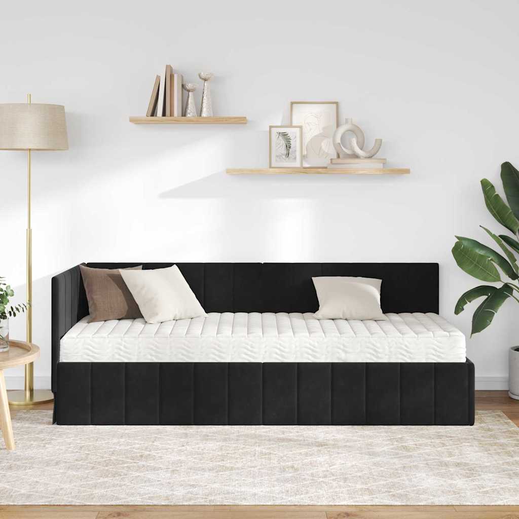 vidaXL Rama Łóżka Narożnego z Materacem 2 pcs Czarny Aksamit