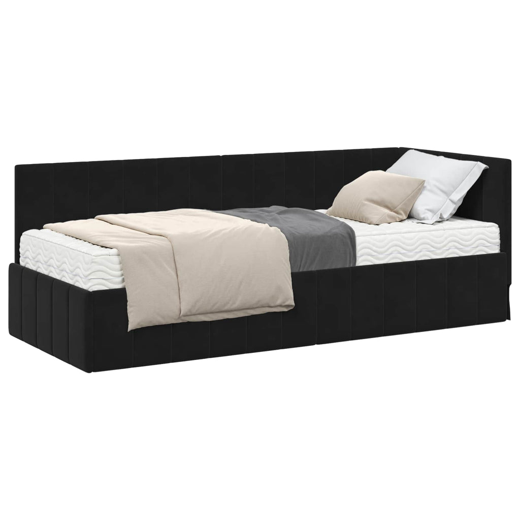 vidaXL Rama Łóżka Narożnego z Materacem 2 pcs Czarny Aksamit