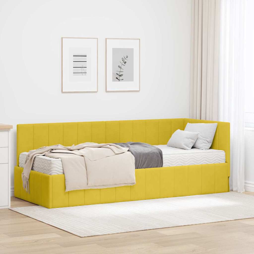 vidaXL Rama Łóżka Narożnego z Materacem 2 pcs Żółty Aksamit