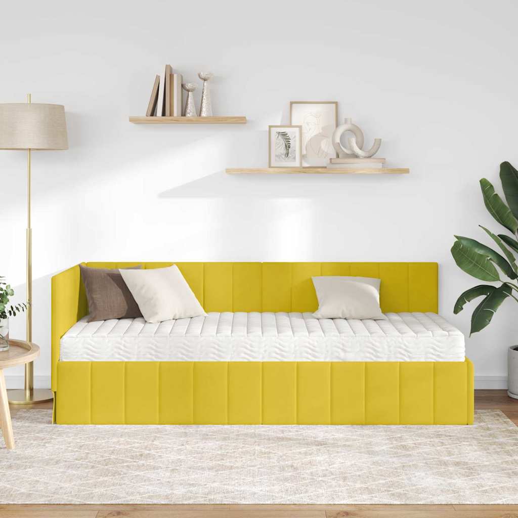 vidaXL Rama Łóżka Narożnego z Materacem 2 pcs Żółty Aksamit