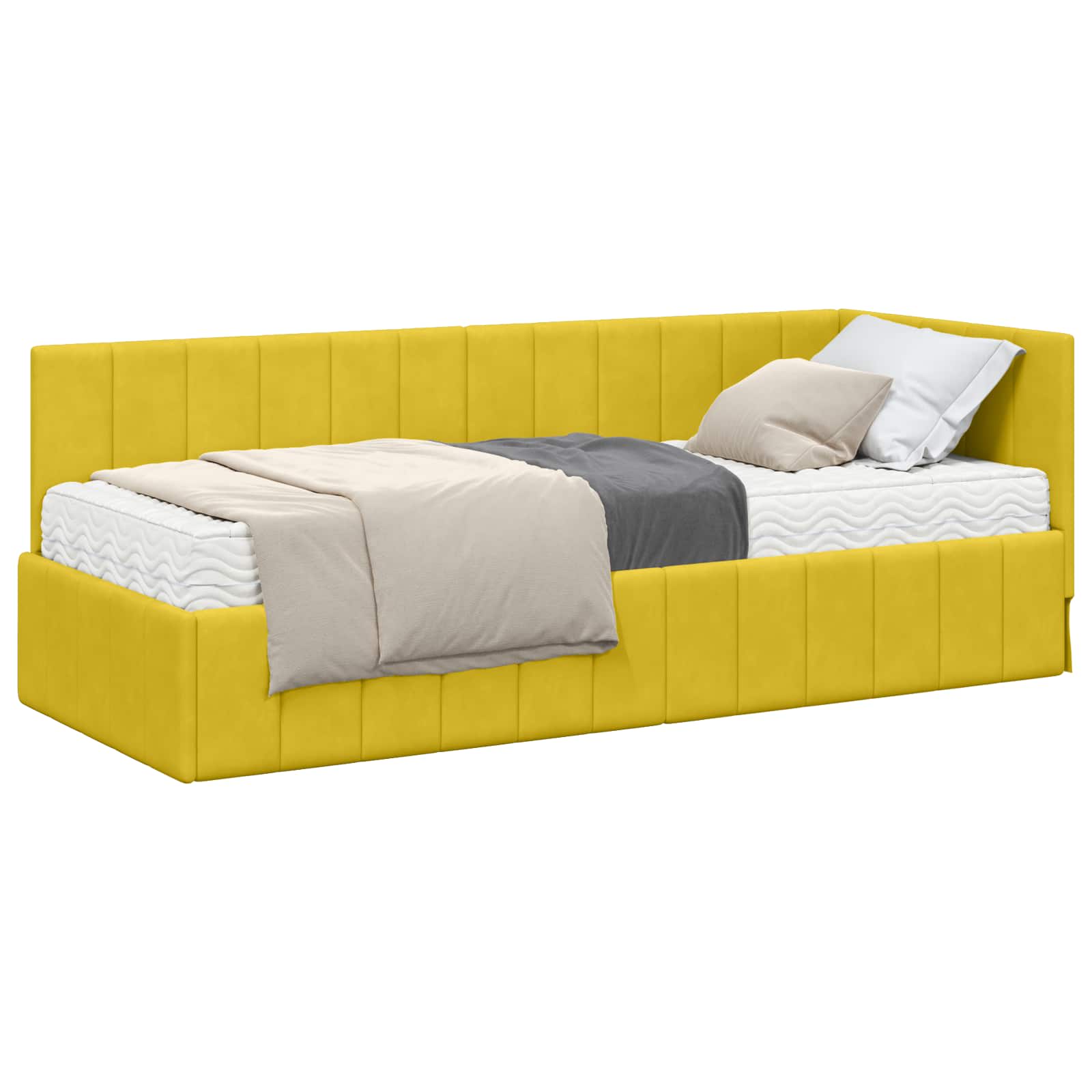 vidaXL Rama Łóżka Narożnego z Materacem 2 pcs Żółty Aksamit