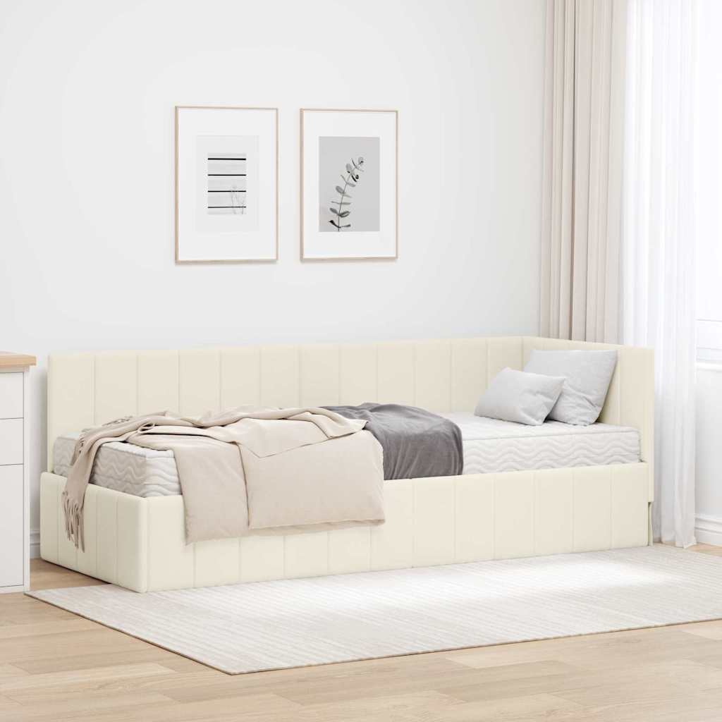 vidaXL Rama Łóżka Narożnego z Materacem 2 pcs Kremowy Aksamit