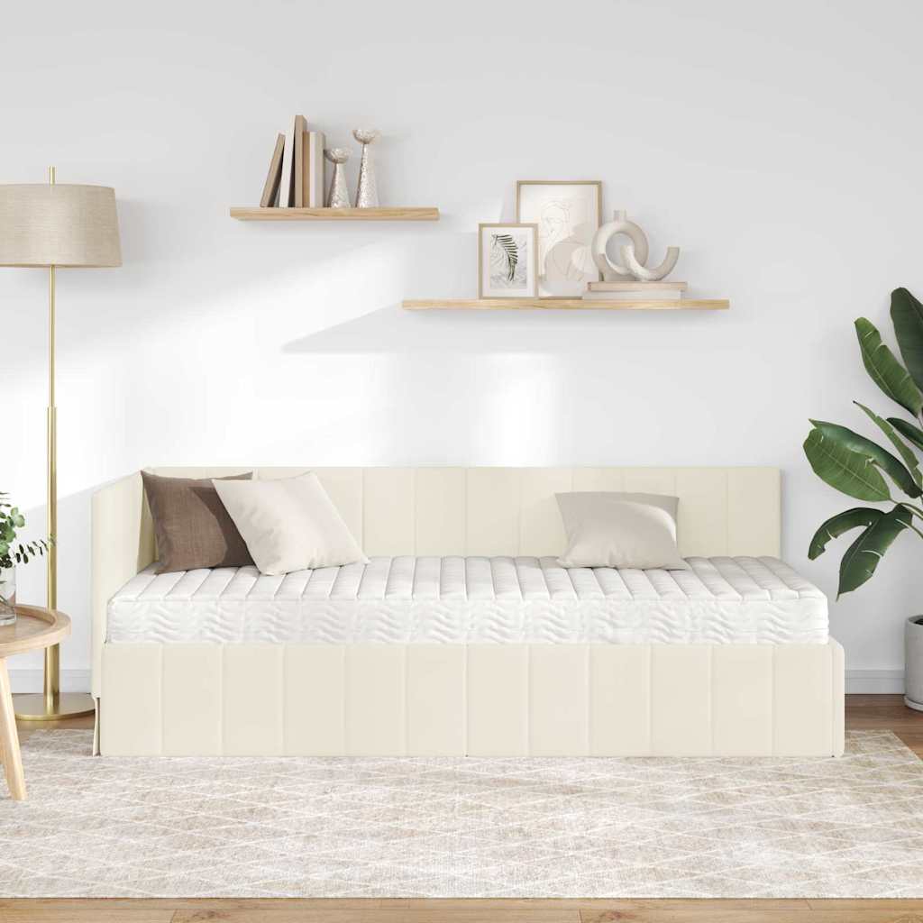 vidaXL Rama Łóżka Narożnego z Materacem 2 pcs Kremowy Aksamit