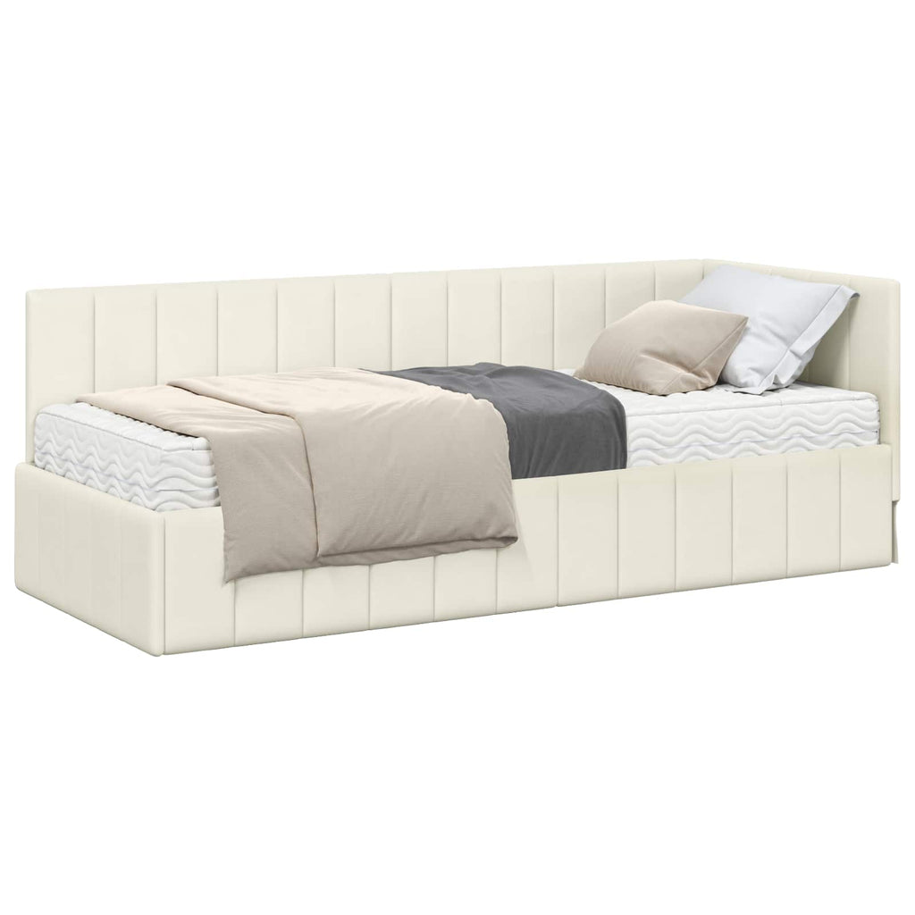 vidaXL Rama Łóżka Narożnego z Materacem 2 pcs Kremowy Aksamit