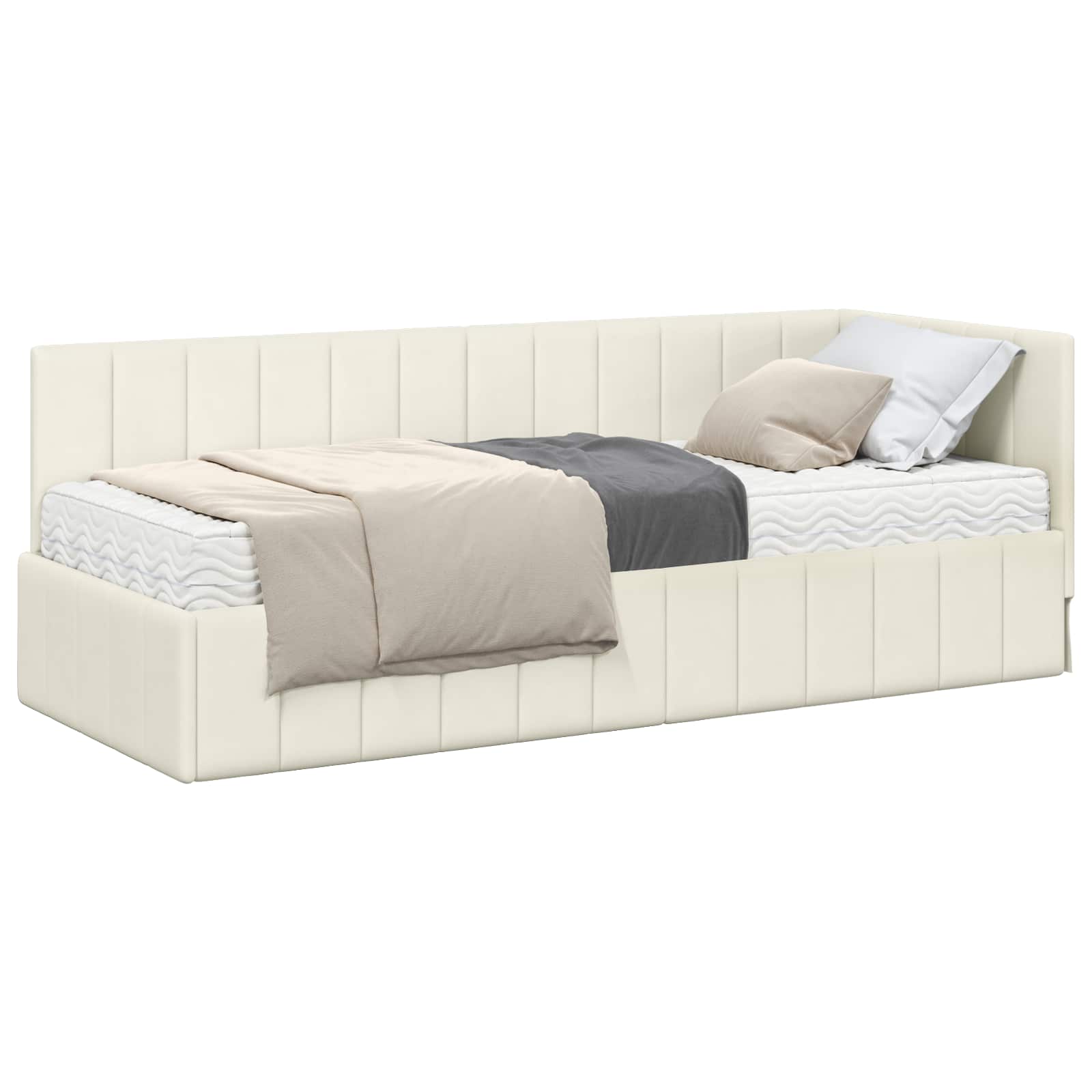 vidaXL Rama Łóżka Narożnego z Materacem 2 pcs Kremowy Aksamit