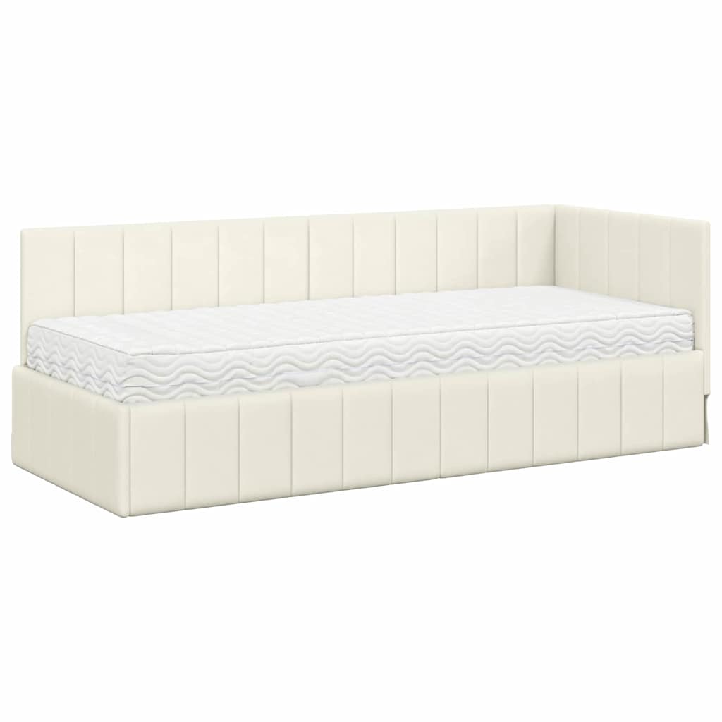 vidaXL Rama Łóżka Narożnego z Materacem 2 pcs Kremowy Aksamit