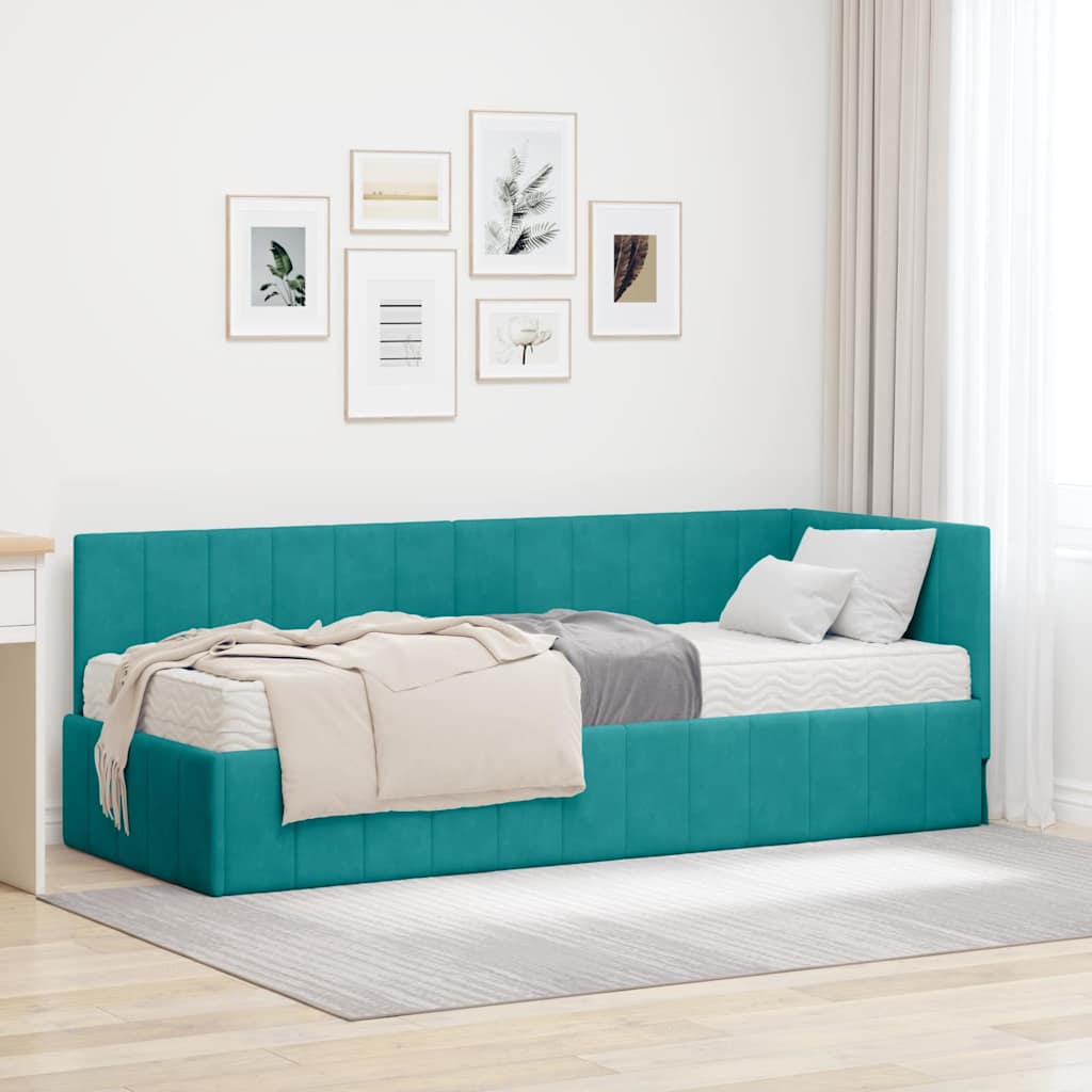 vidaXL Rama Łóżka Narożnego z Materacem 2 pcs Turkusowy Aksamit