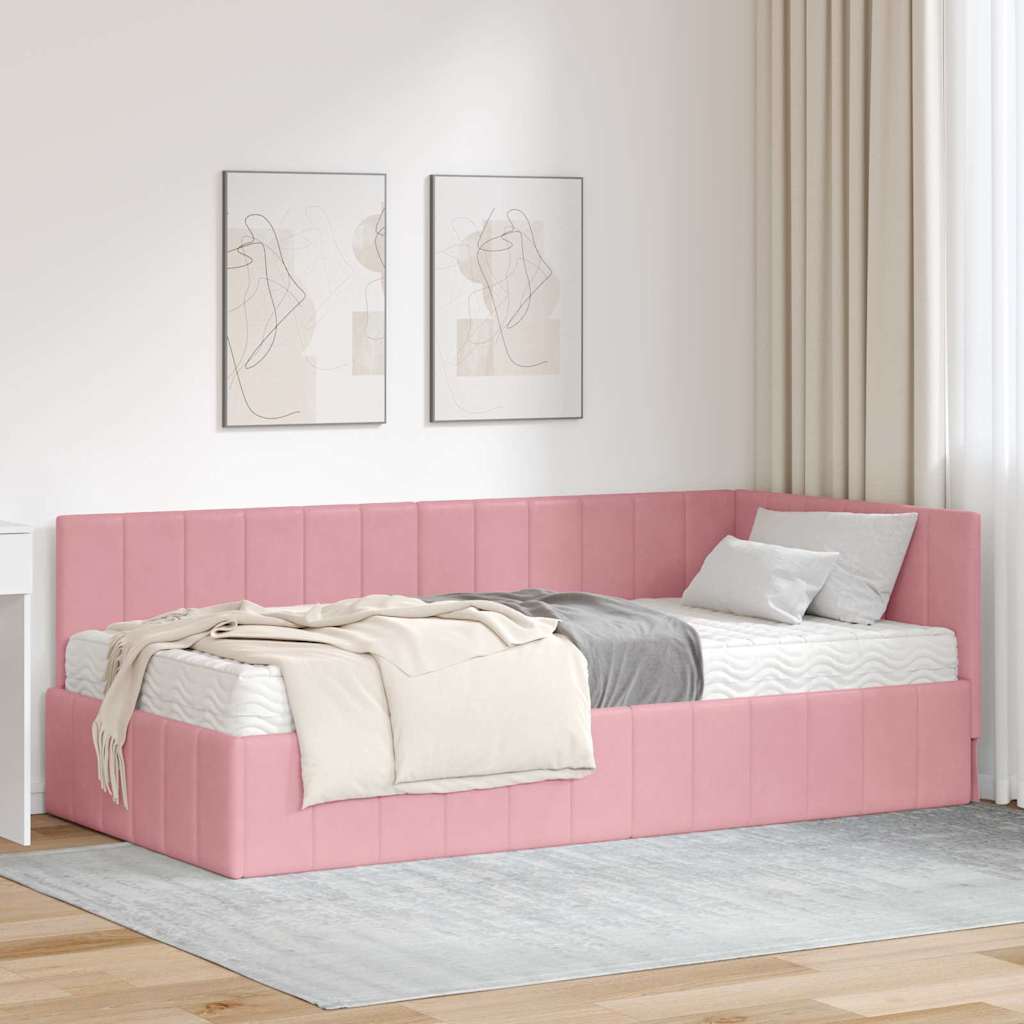 vidaXL Rama Łóżka Narożnego z Materacem 2 szt. różowy 90 x 190 cm