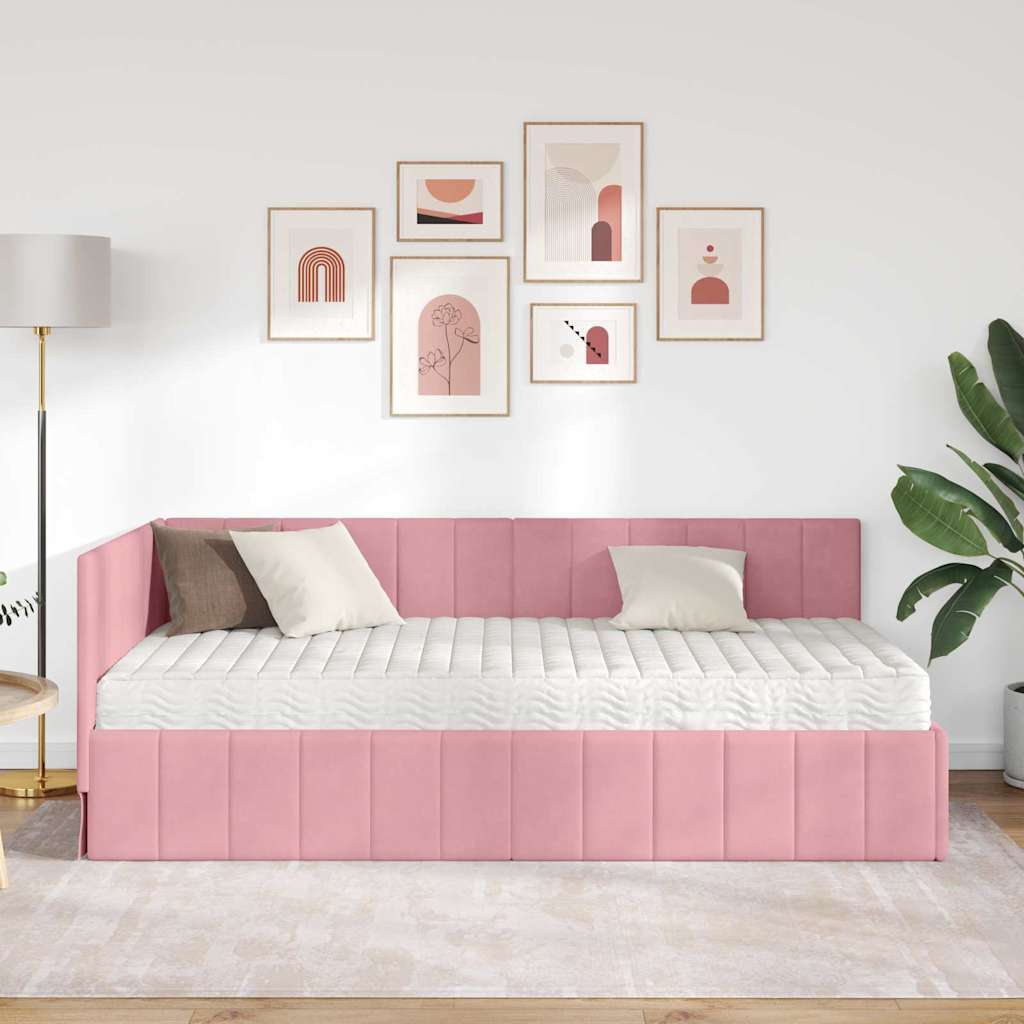 vidaXL Rama Łóżka Narożnego z Materacem 2 szt. różowy 90 x 190 cm