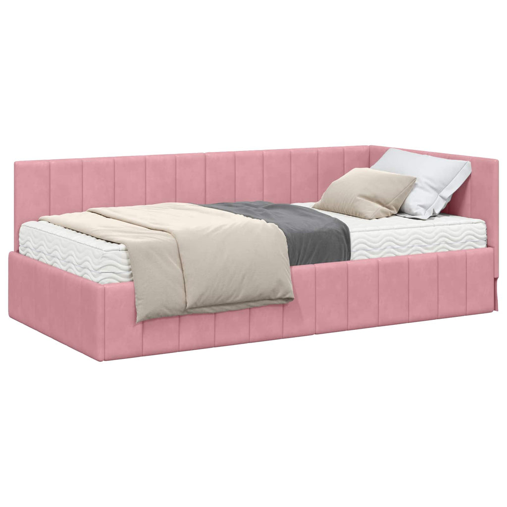 vidaXL Rama Łóżka Narożnego z Materacem 2 szt. różowy 90 x 190 cm