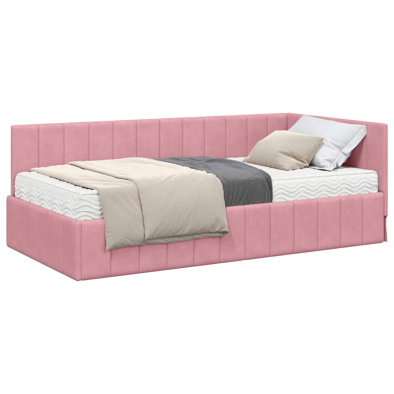 vidaXL Rama Łóżka Narożnego z Materacem 2 szt. różowy 90 x 190 cm