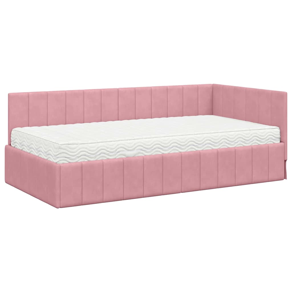 vidaXL Rama Łóżka Narożnego z Materacem 2 szt. różowy 90 x 190 cm