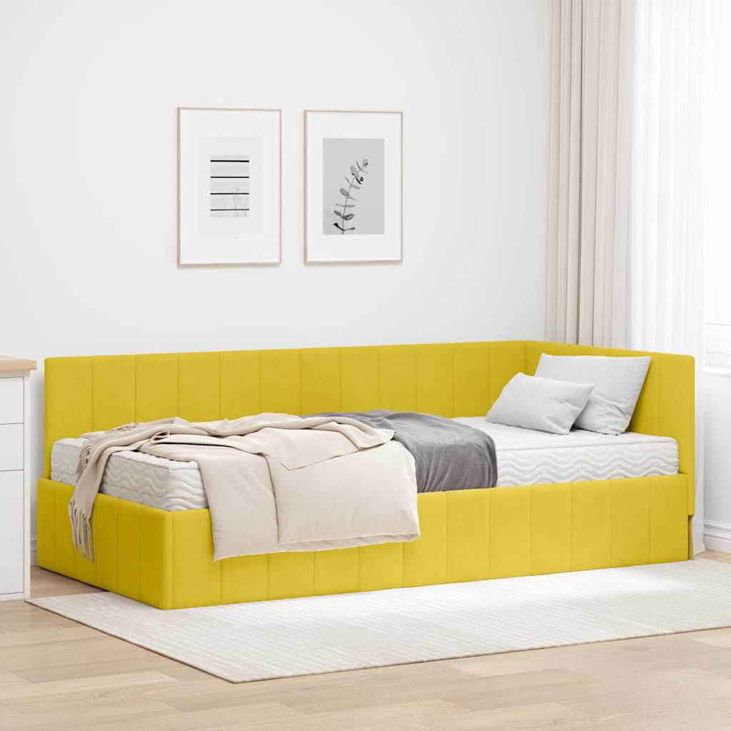 vidaXL Rama Łóżka Narożnego z Materacem 2 pcs Żółty Aksamit