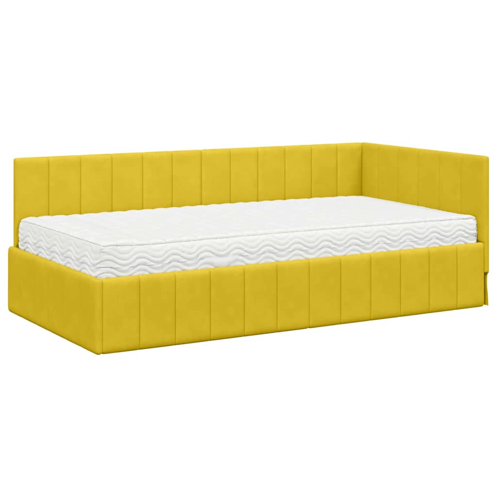 vidaXL Rama Łóżka Narożnego z Materacem 2 pcs Żółty Aksamit