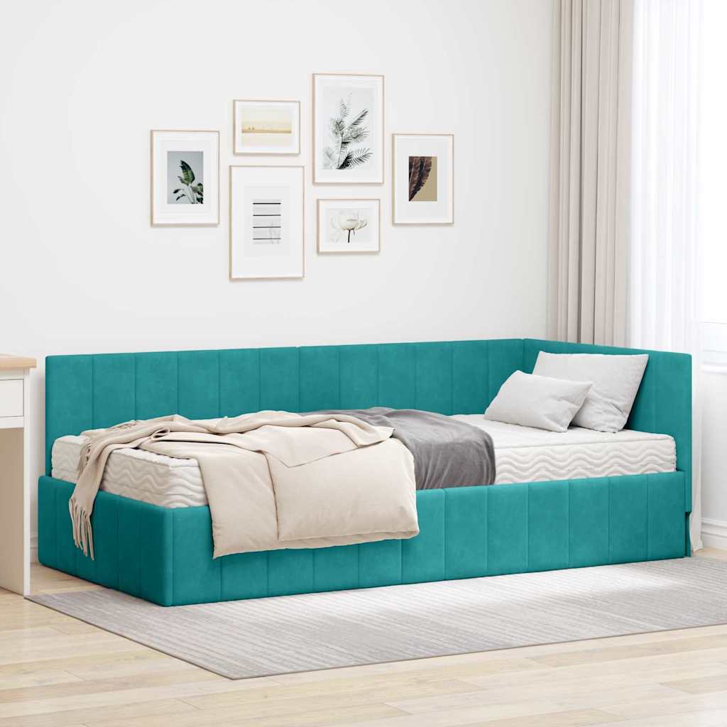 vidaXL Rama Łóżka Narożnego z Materacem 2 pcs Turkusowy Aksamit