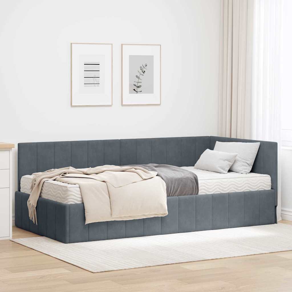 vidaXL Rama Łóżka Narożnego z Materacem 2 pcs Szary Aksamit