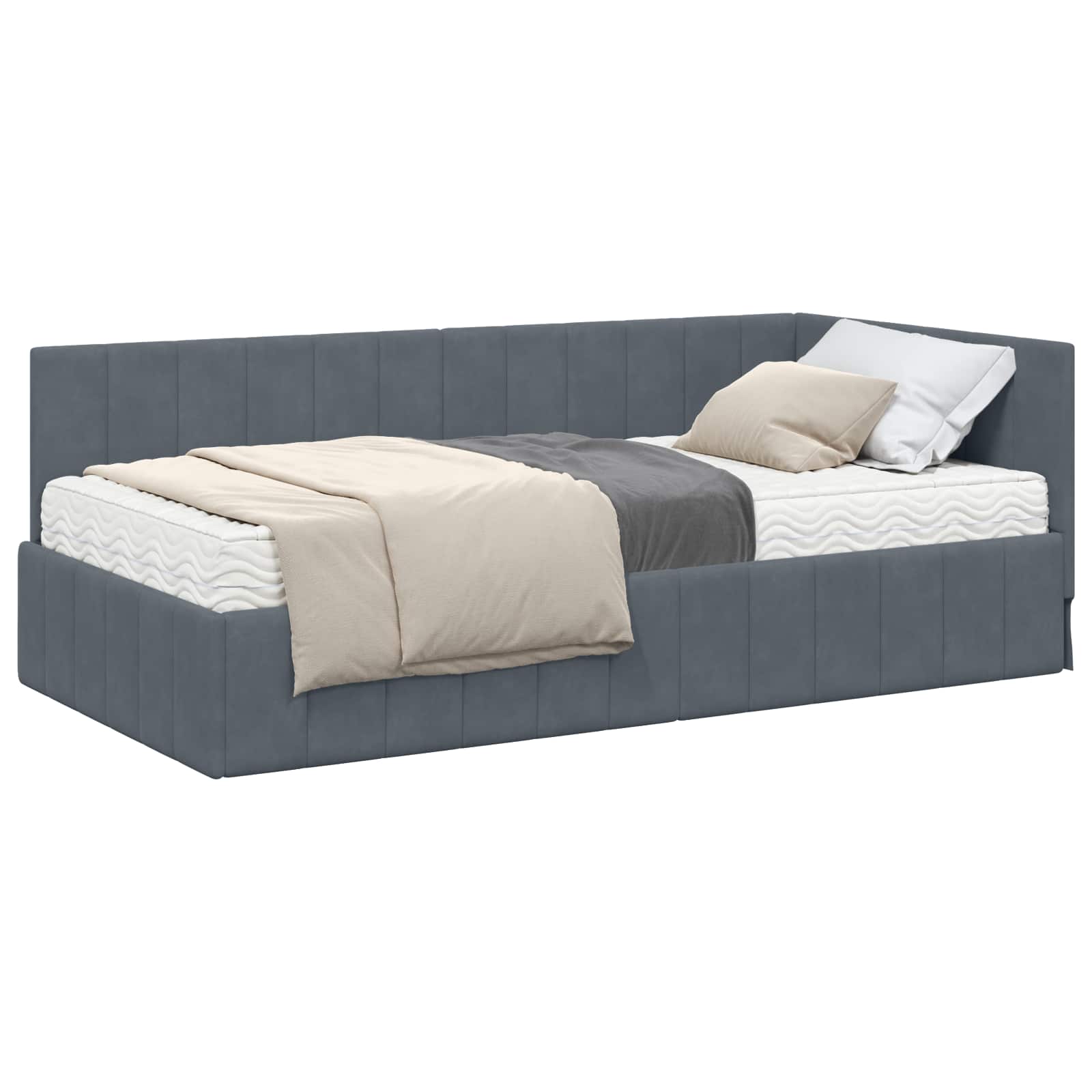vidaXL Rama Łóżka Narożnego z Materacem 2 pcs Szary Aksamit