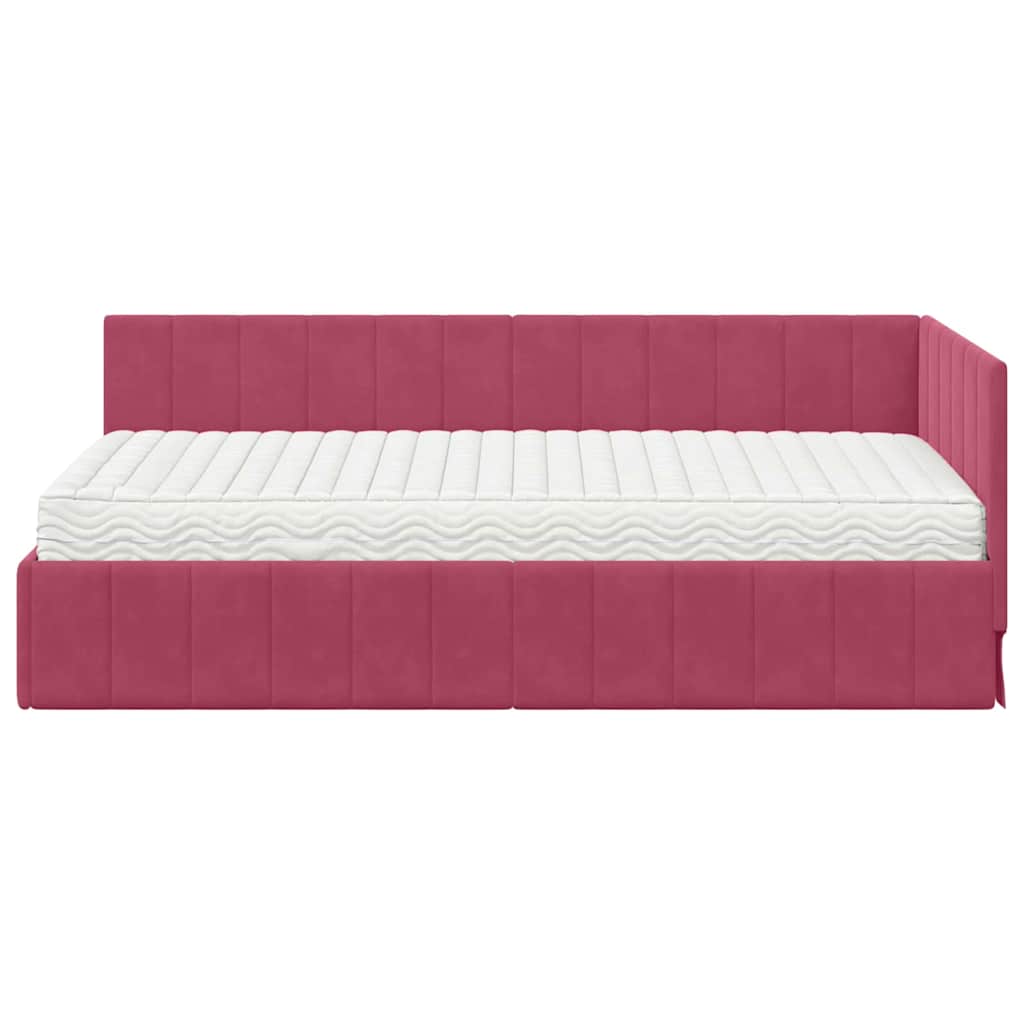 vidaXL Rama Łóżka Narożnego z Materacem 2 pcs Zielony Aksamit