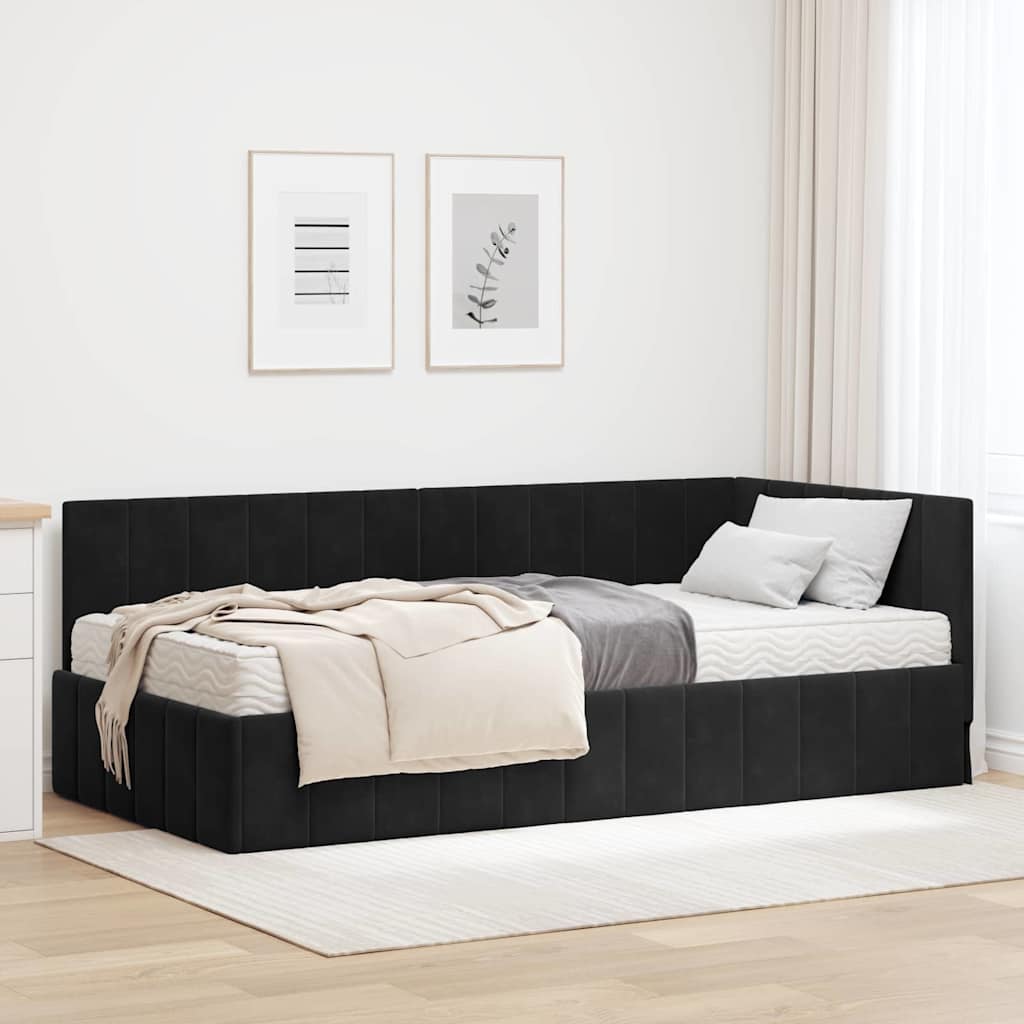 vidaXL Rama Łóżka Narożnego z Materacem 2 pcs Czarny Aksamit
