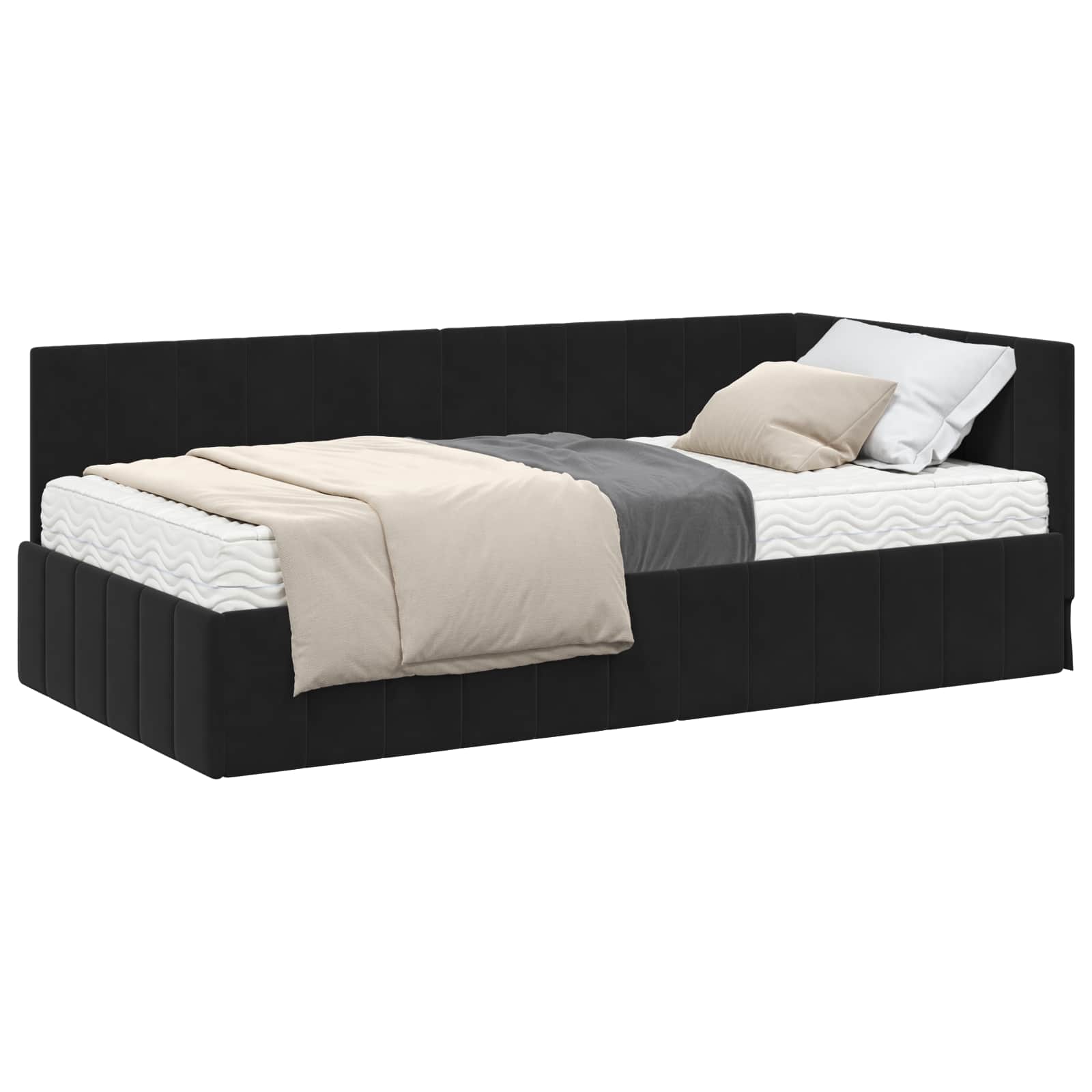 vidaXL Rama Łóżka Narożnego z Materacem 2 pcs Czarny Aksamit