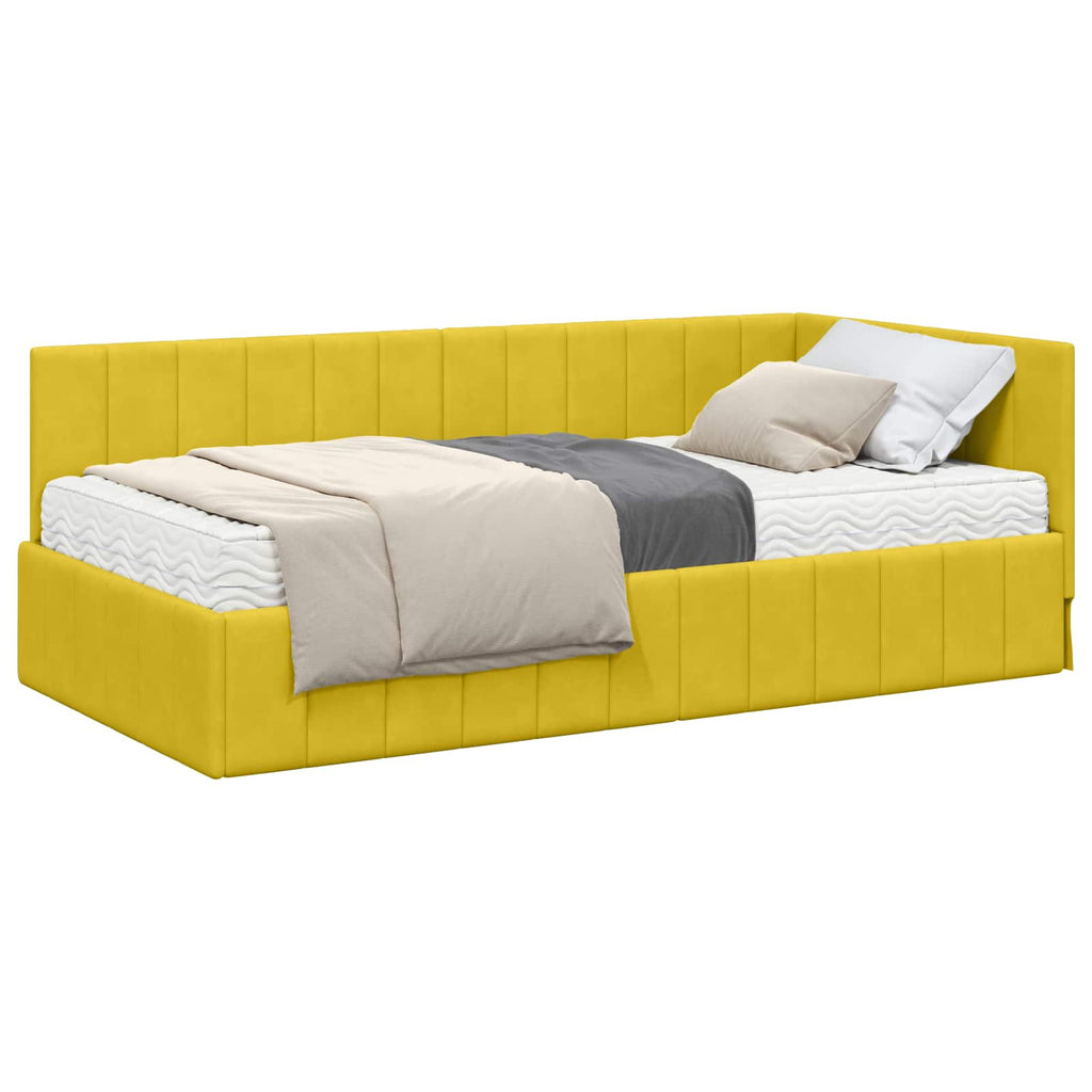 vidaXL Rama Łóżka Narożnego z Materacem 2 pcs Żółty Aksamit