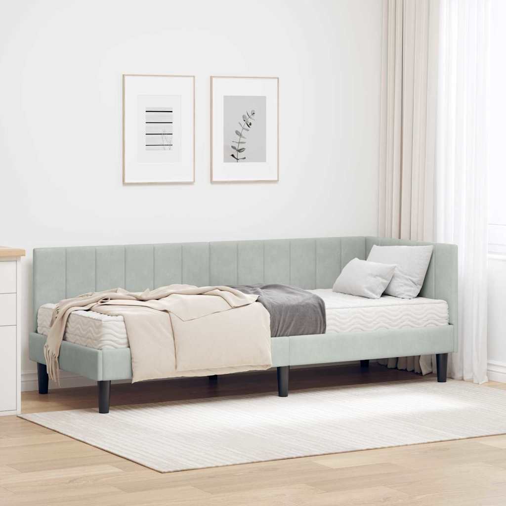 vidaXL Rama Łóżka Narożnego z Materacem 2 pcs Jasnoszary Aksamit