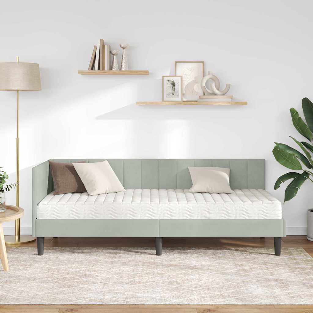 vidaXL Rama Łóżka Narożnego z Materacem 2 pcs Jasnoszary Aksamit