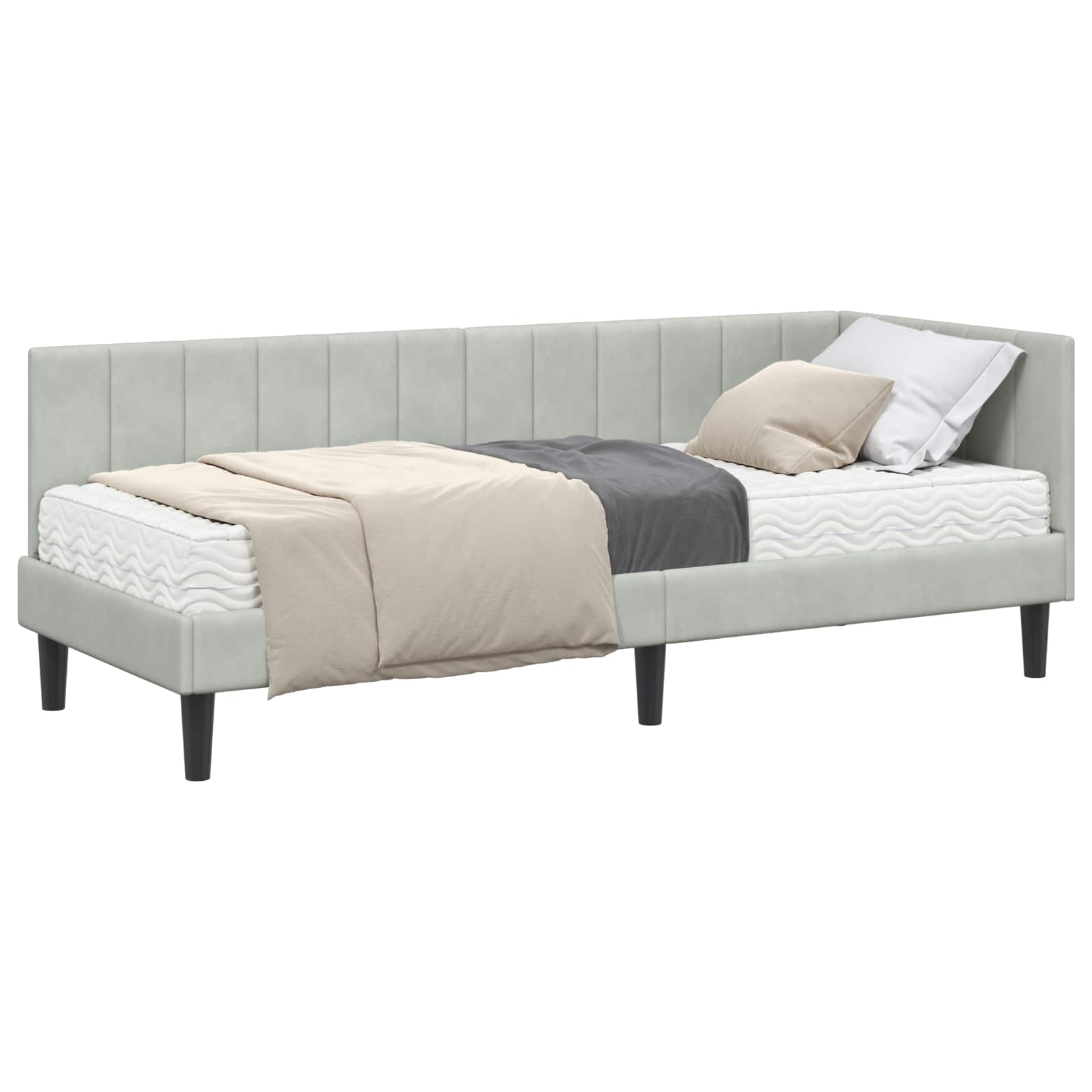 vidaXL Rama Łóżka Narożnego z Materacem 2 pcs Jasnoszary Aksamit