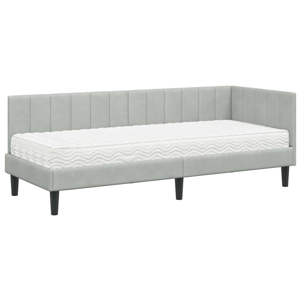 vidaXL Rama Łóżka Narożnego z Materacem 2 pcs Jasnoszary Aksamit