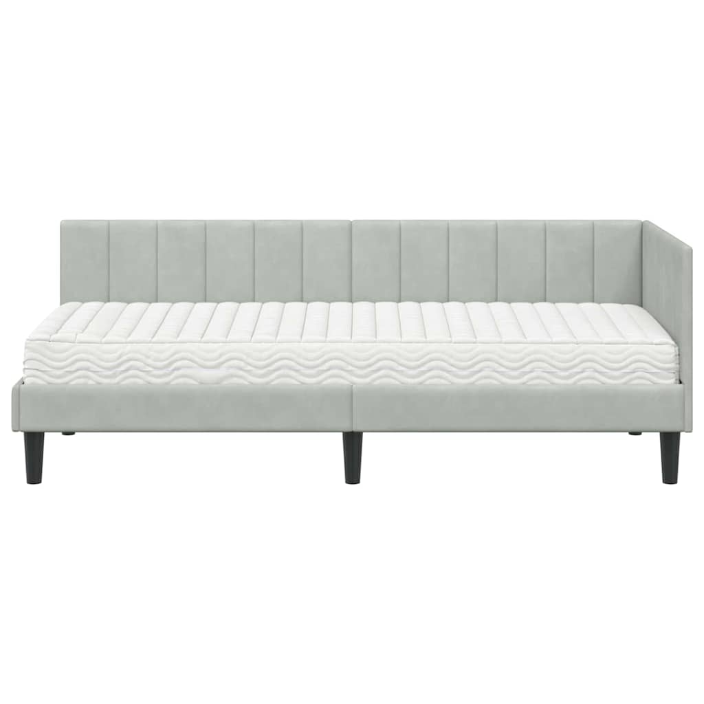 vidaXL Rama Łóżka Narożnego z Materacem 2 pcs Jasnoszary Aksamit